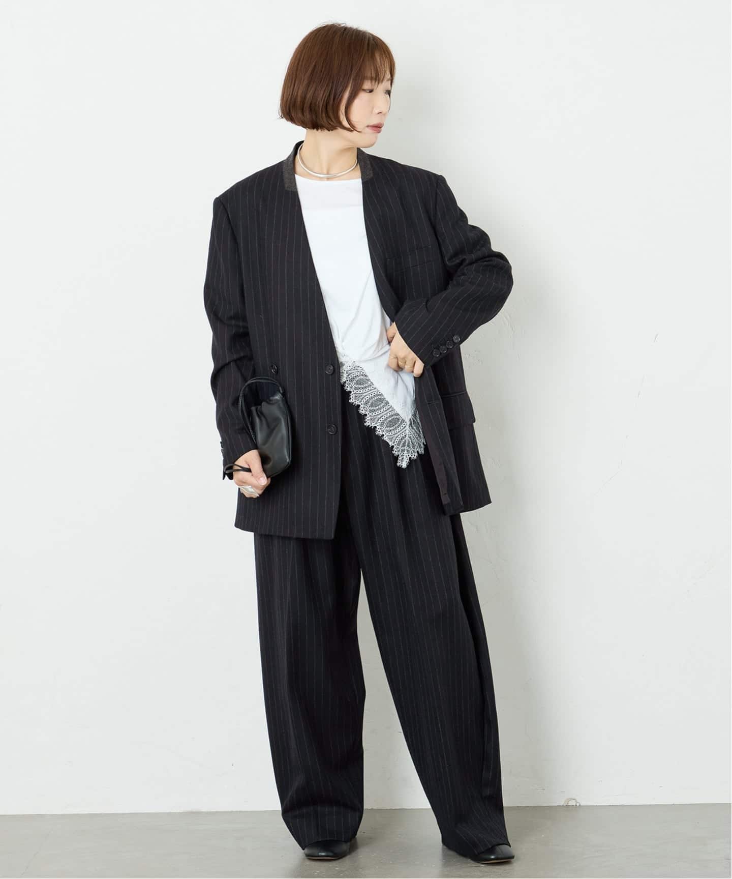 ジャーナルスタンダードレサージュ　ノーカラージャケット ダブルボタン　リネン　黒 Wサキソニーノーカラージャケット（その他ジャケット・スーツ