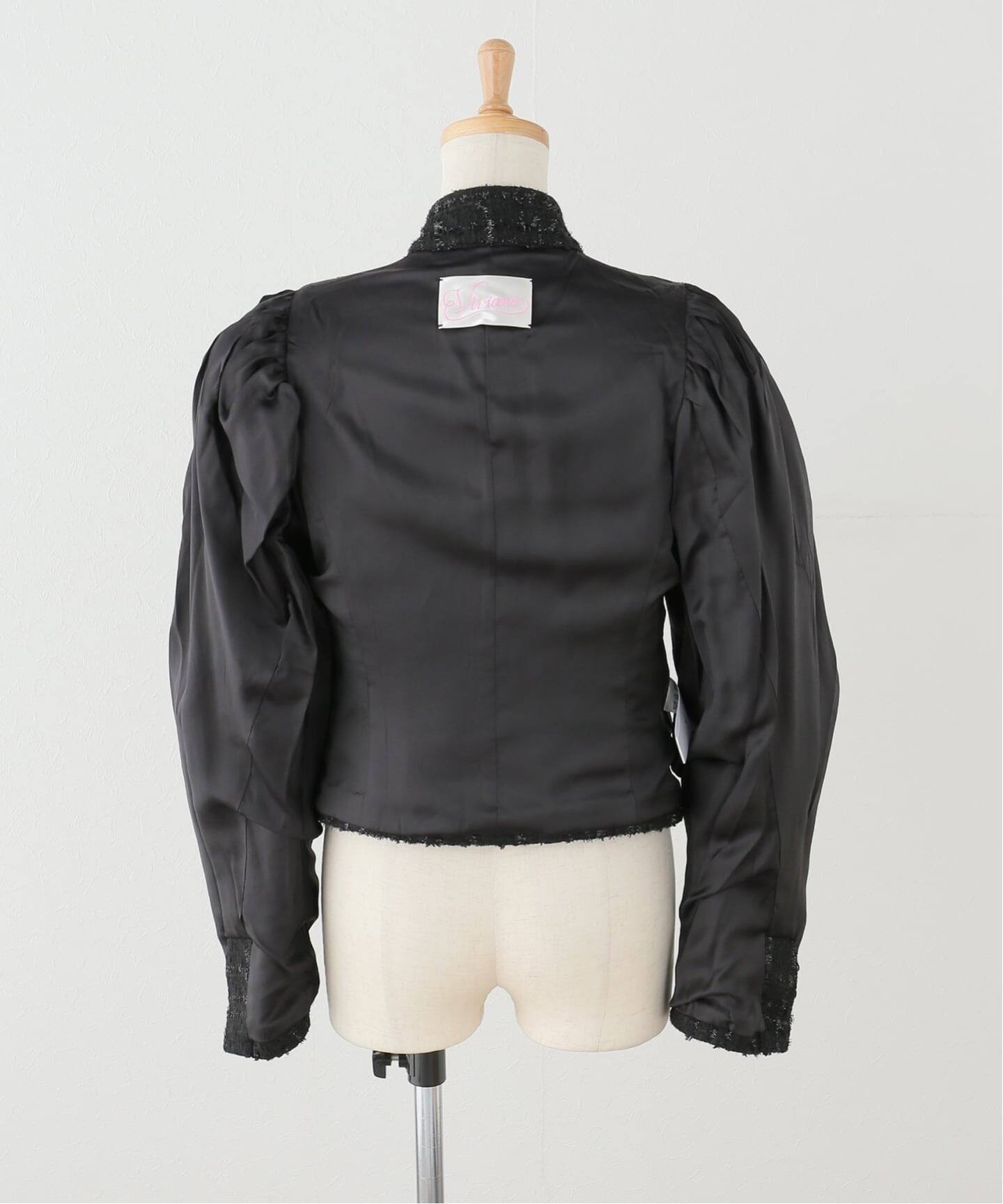 VIVIANO ジャケット ブラック 黒ジャケット VIVIANO / ヴィヴィアーノ】 TWEED COL MONTANT JACKET（テーラード