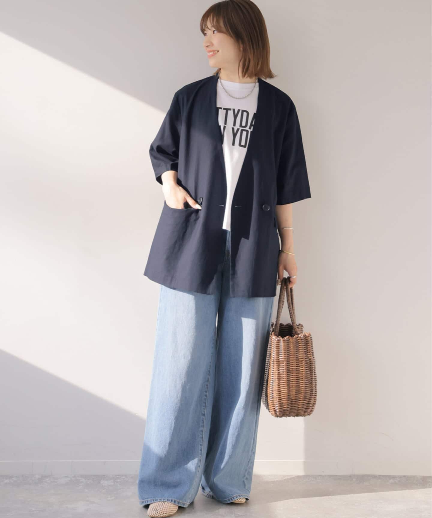 予約》［手洗い可］リネンコットンハーフスリーブジャケット（その他