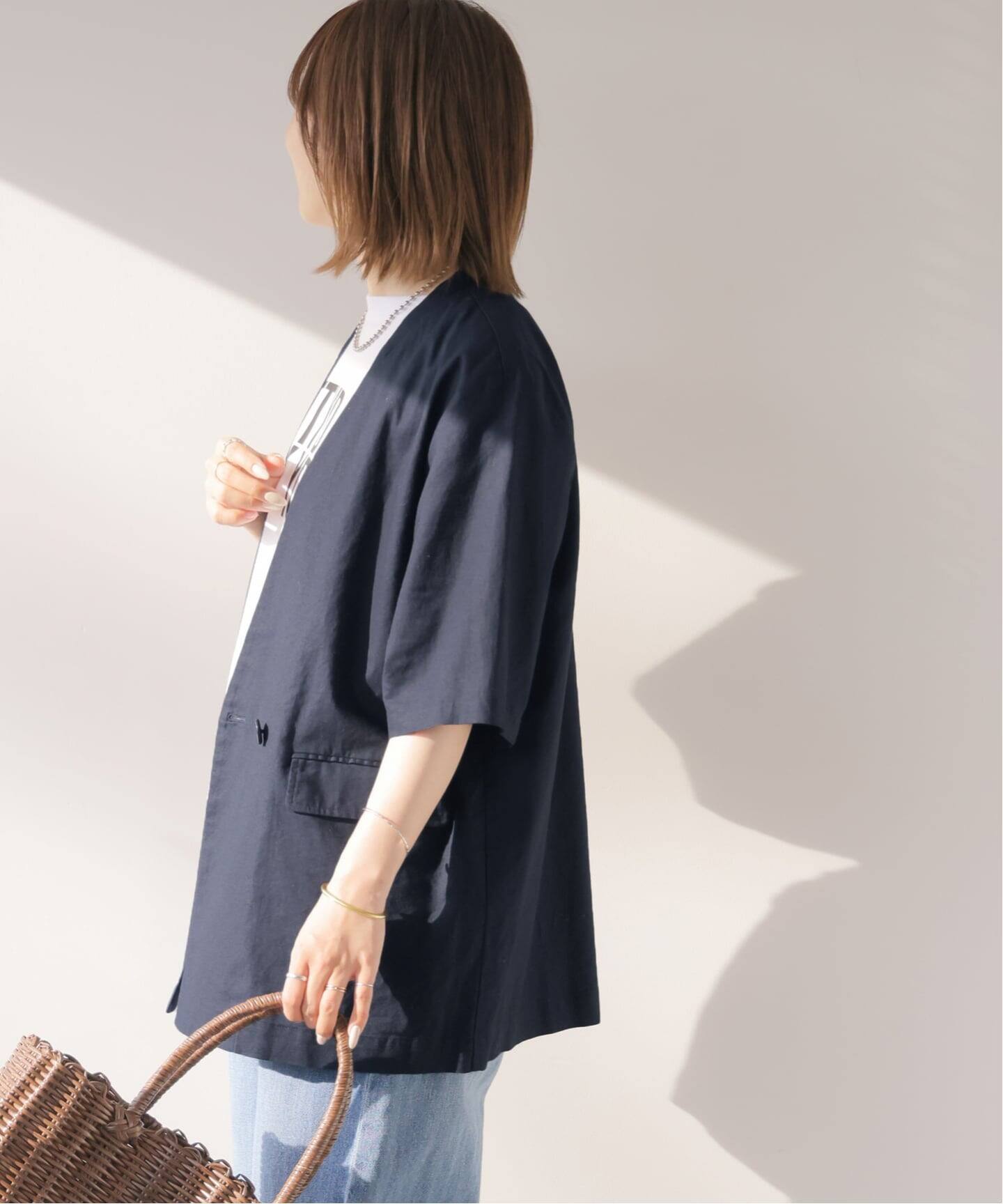 手洗い可］リネンコットンハーフスリーブジャケット（その他ジャケット 