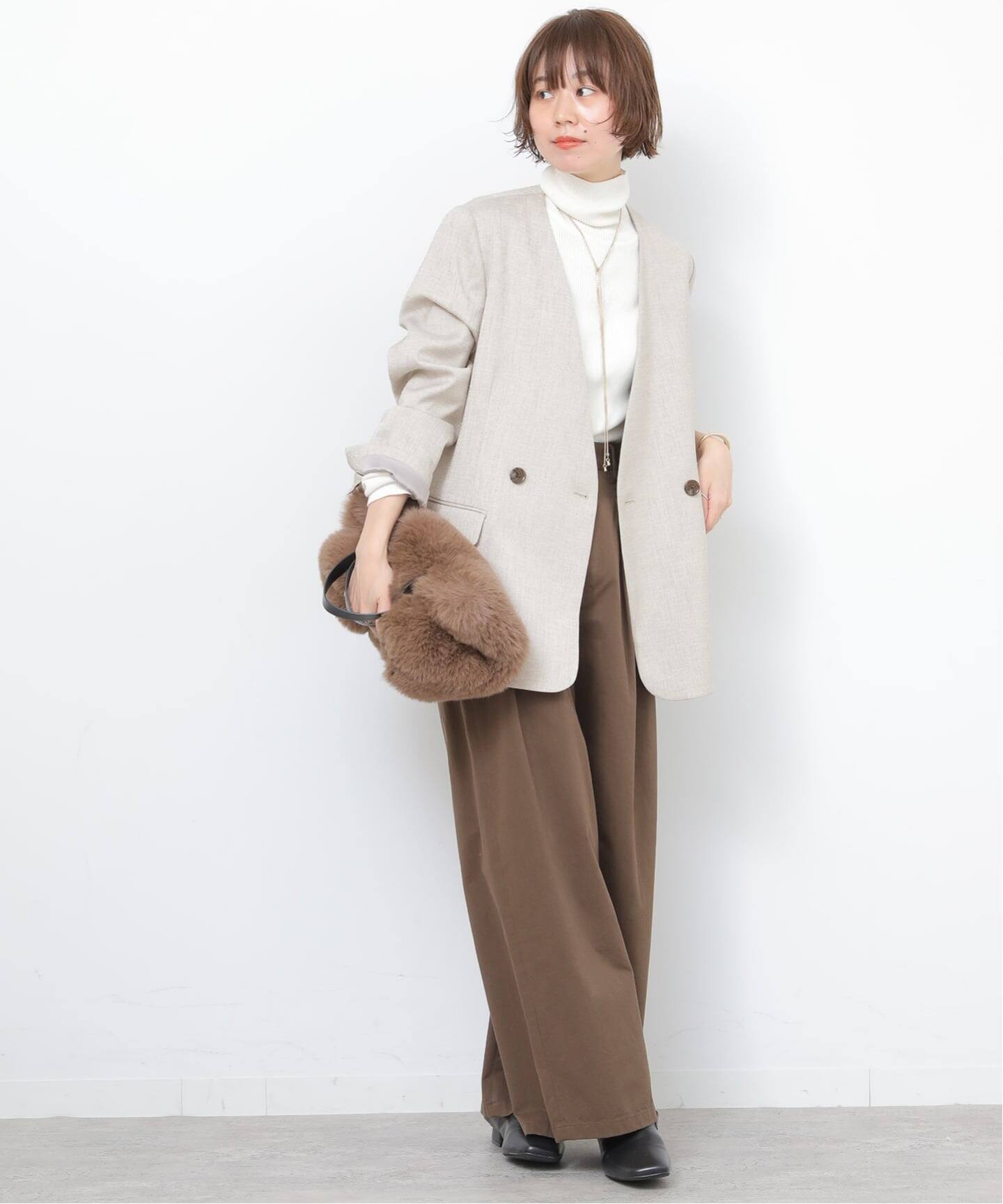 ダブルフロントノーカラージャケット（ノーカラージャケット