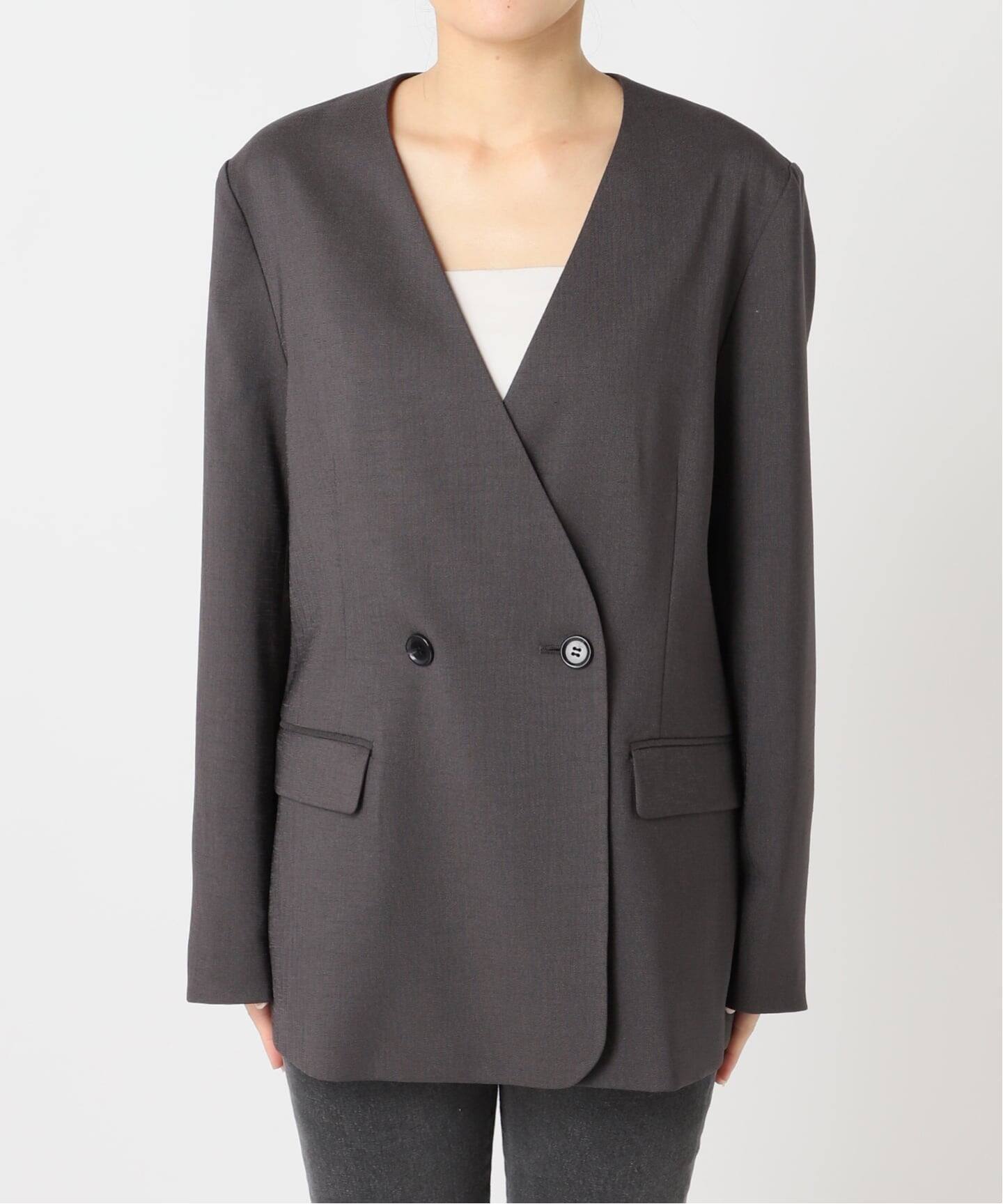 予約》ダブルフロントノーカラージャケット（ノーカラージャケット