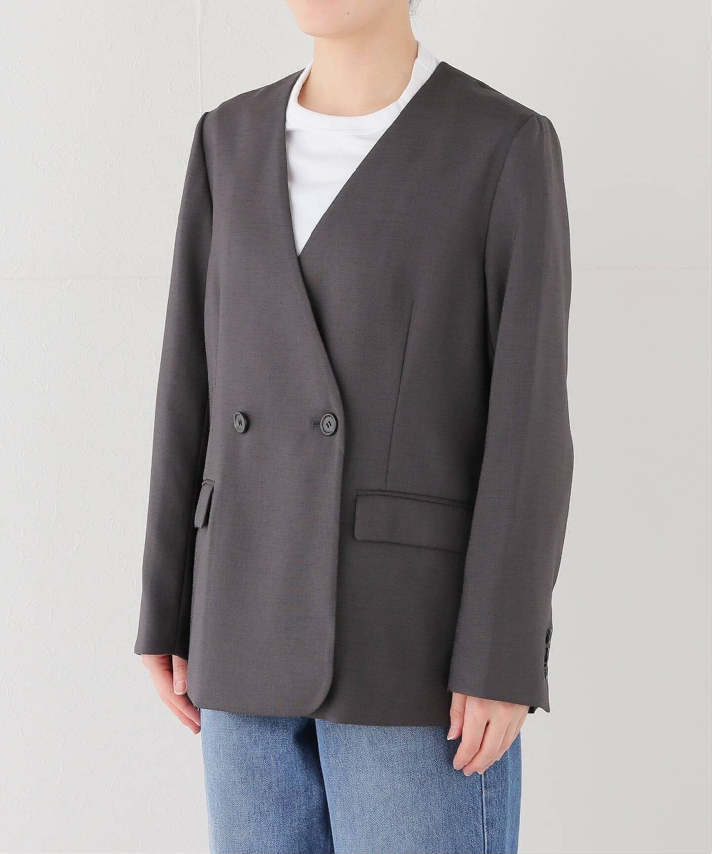 ダブルフロントノーカラージャケット（ノーカラージャケット
