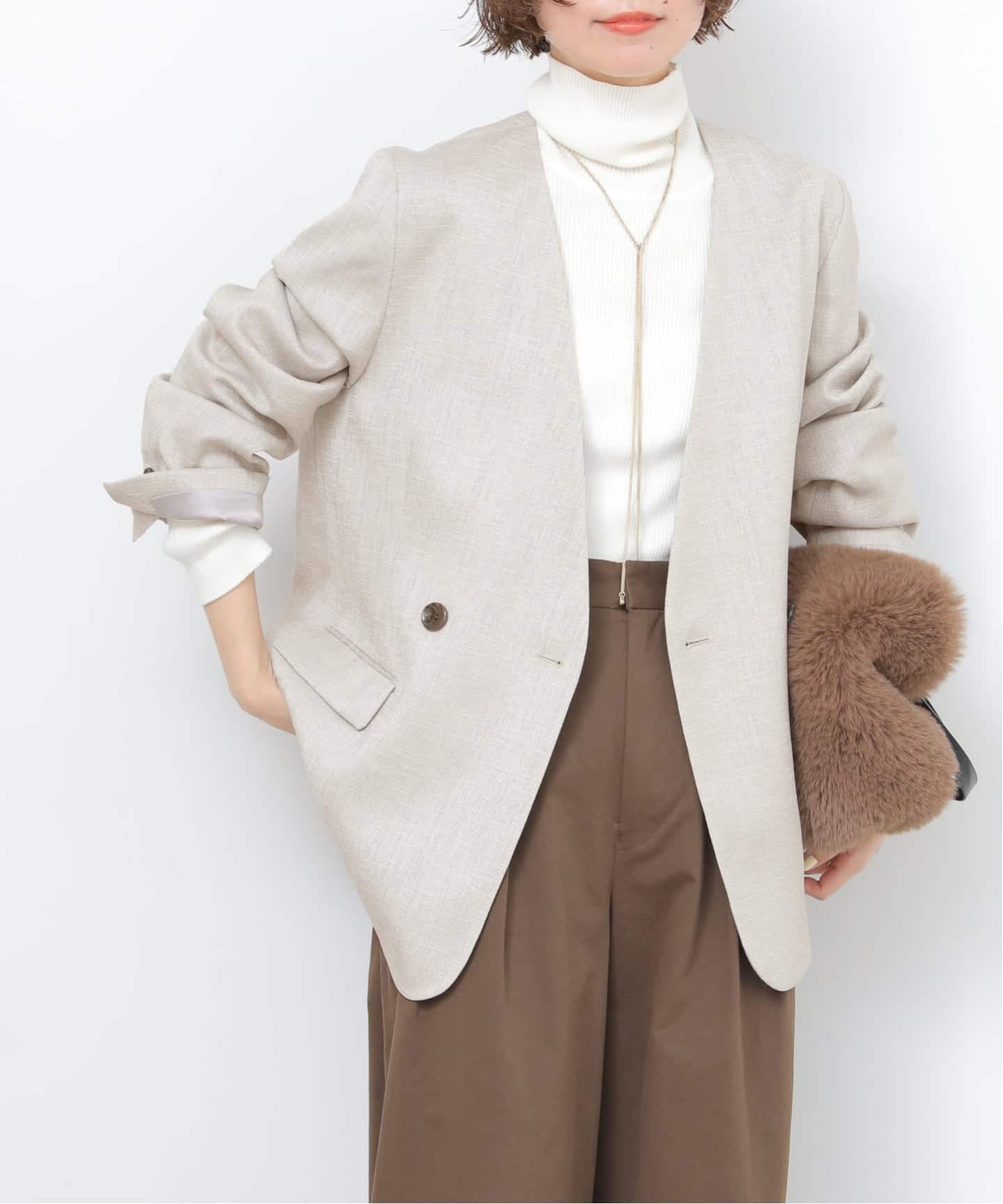 予約》ダブルフロントノーカラージャケット（ノーカラージャケット