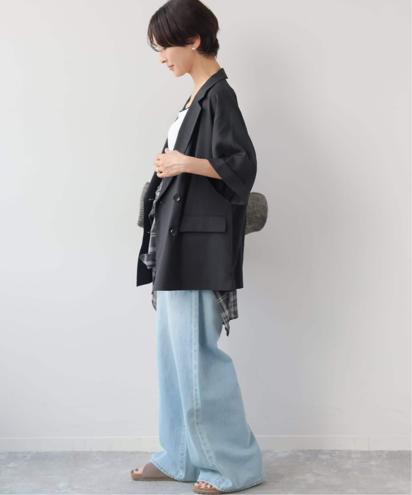 吸水速乾 / 洗濯機洗い可］NATURAL FLAX ハーフスリーブジャケット