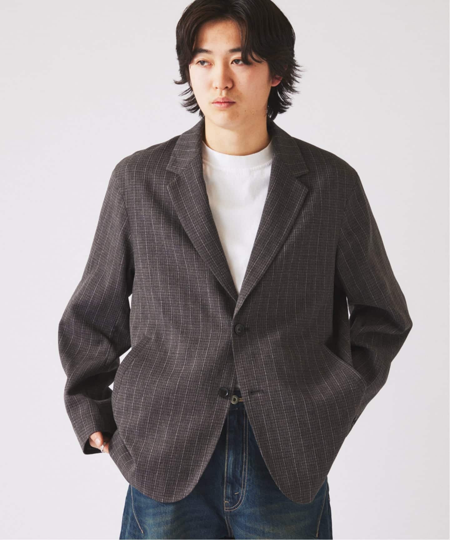 ウォッシャブル バスケット ストライプ ジャケット(セットアップ対応