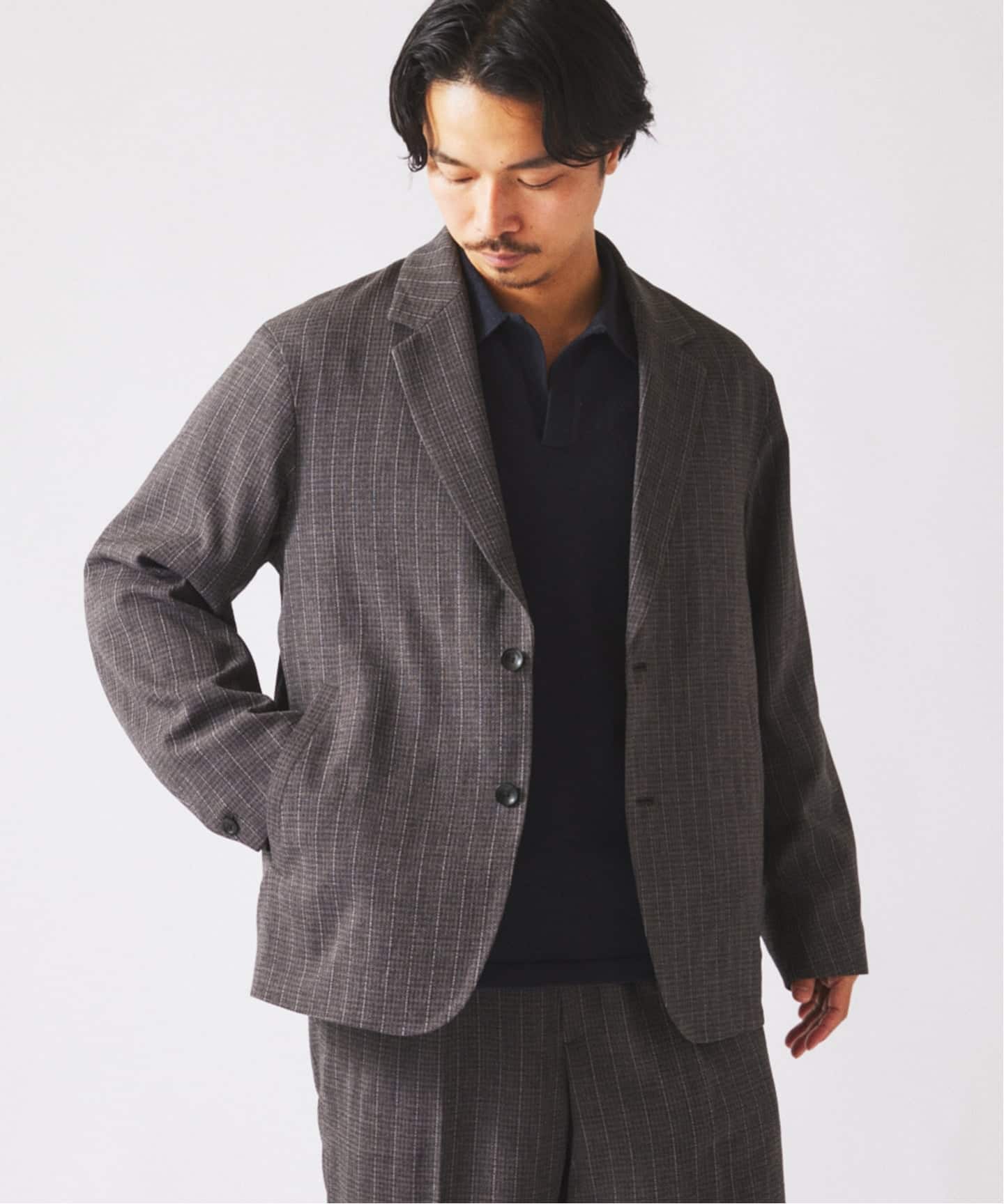 ウォッシャブル バスケット ストライプ ジャケット(セットアップ対応