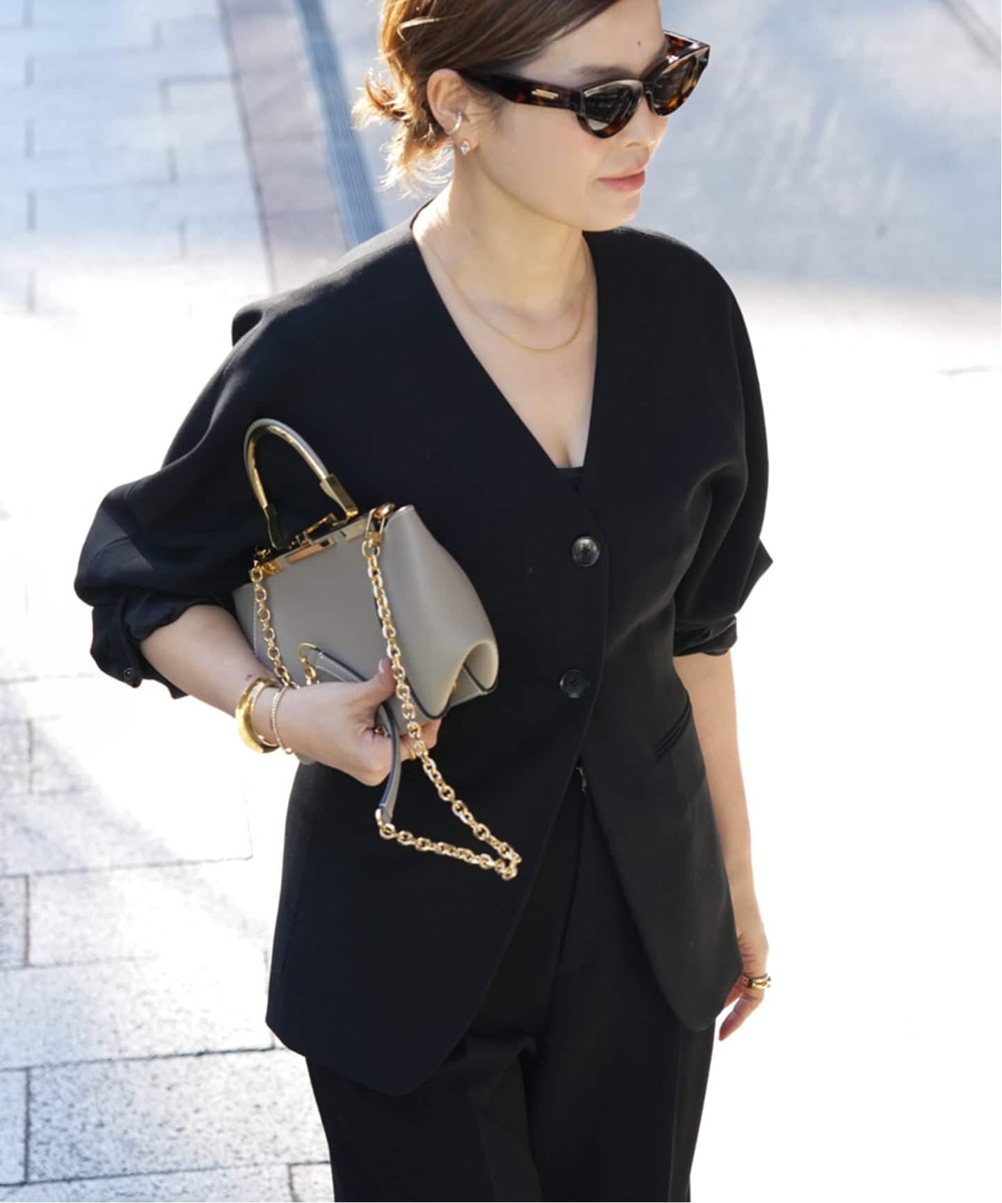 Deuxieme Classe CÉLERI スリーブレスジャケット ブラック 予約》CELERI ノーカラー ジャケット（ノーカラージャケット