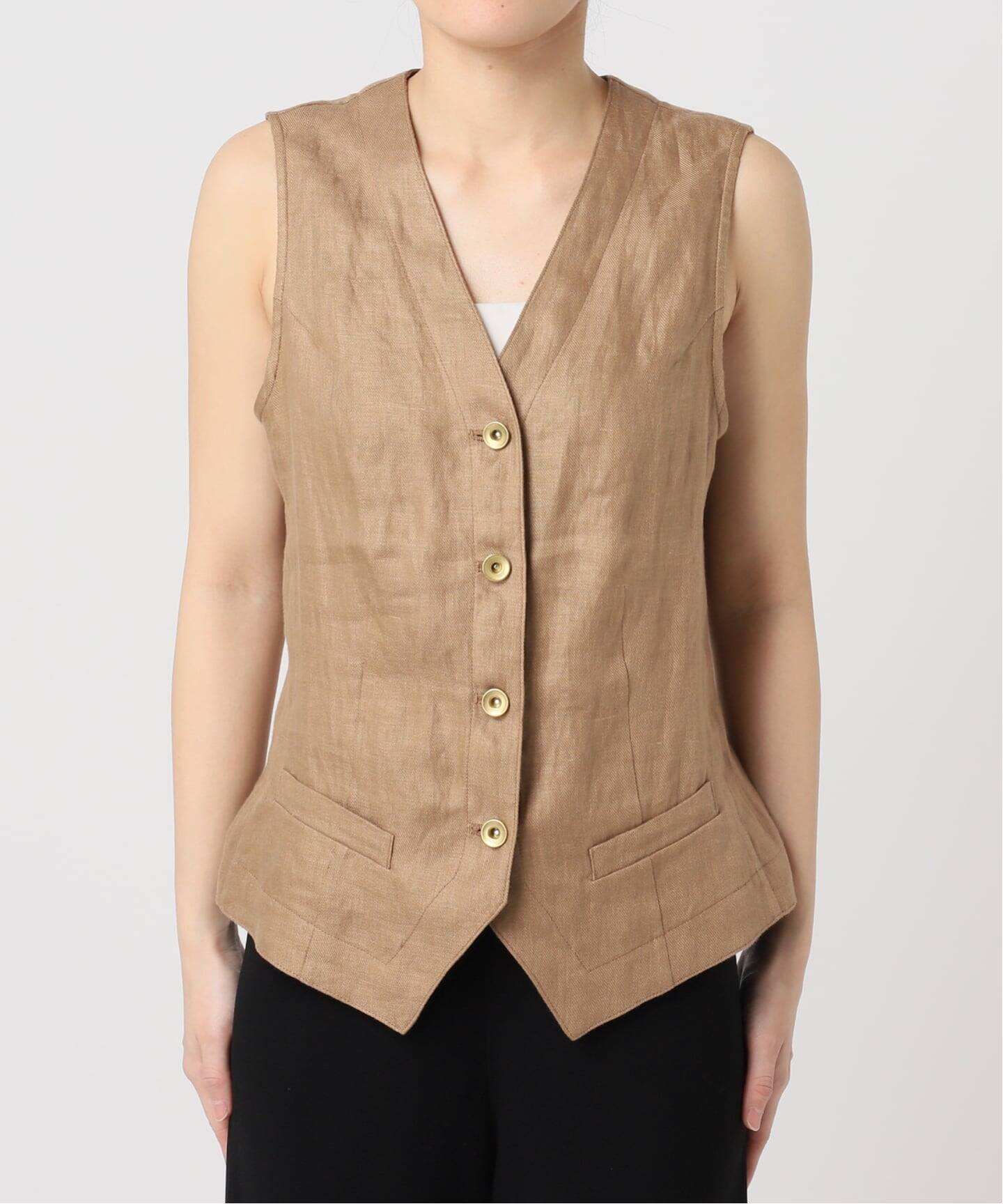 2022SS ミューズドゥーズィエムクラス MUSE de Deuxieme Classe LINEN CHINO VEST リネン チノ ベスト F/ベージュ 羽織り【2400013945349】 DEUXIEME CLASSE - 2022SS ミューズドゥーズィエムクラス MUSE de