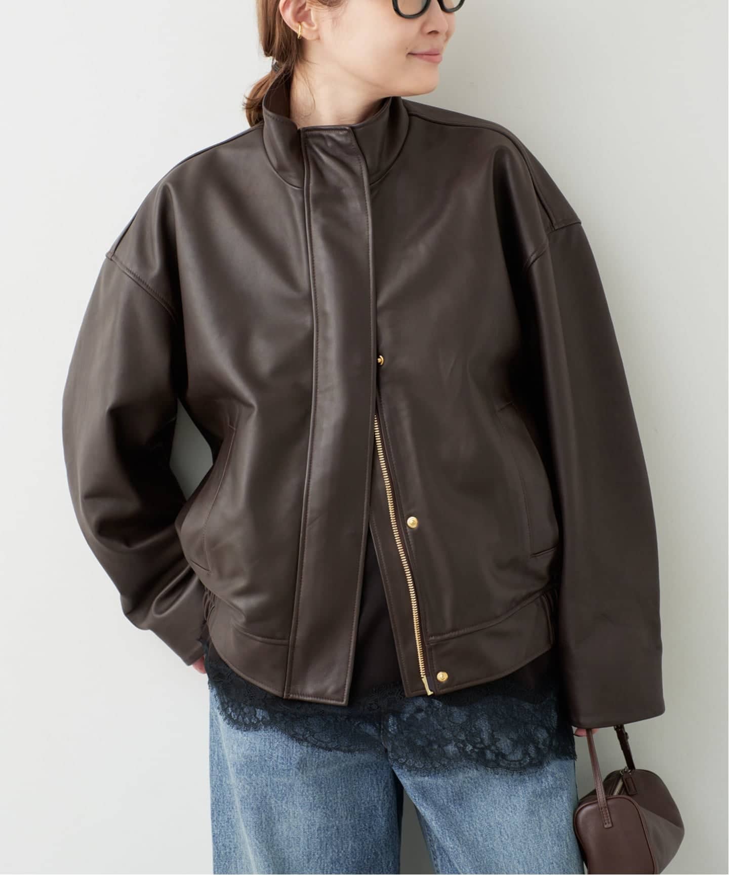 Deuxieme Classe Stand Collar レザーブルゾン　極美品 Stand Collar レザーブルゾン（レザージャケット）｜Deuxieme Classe