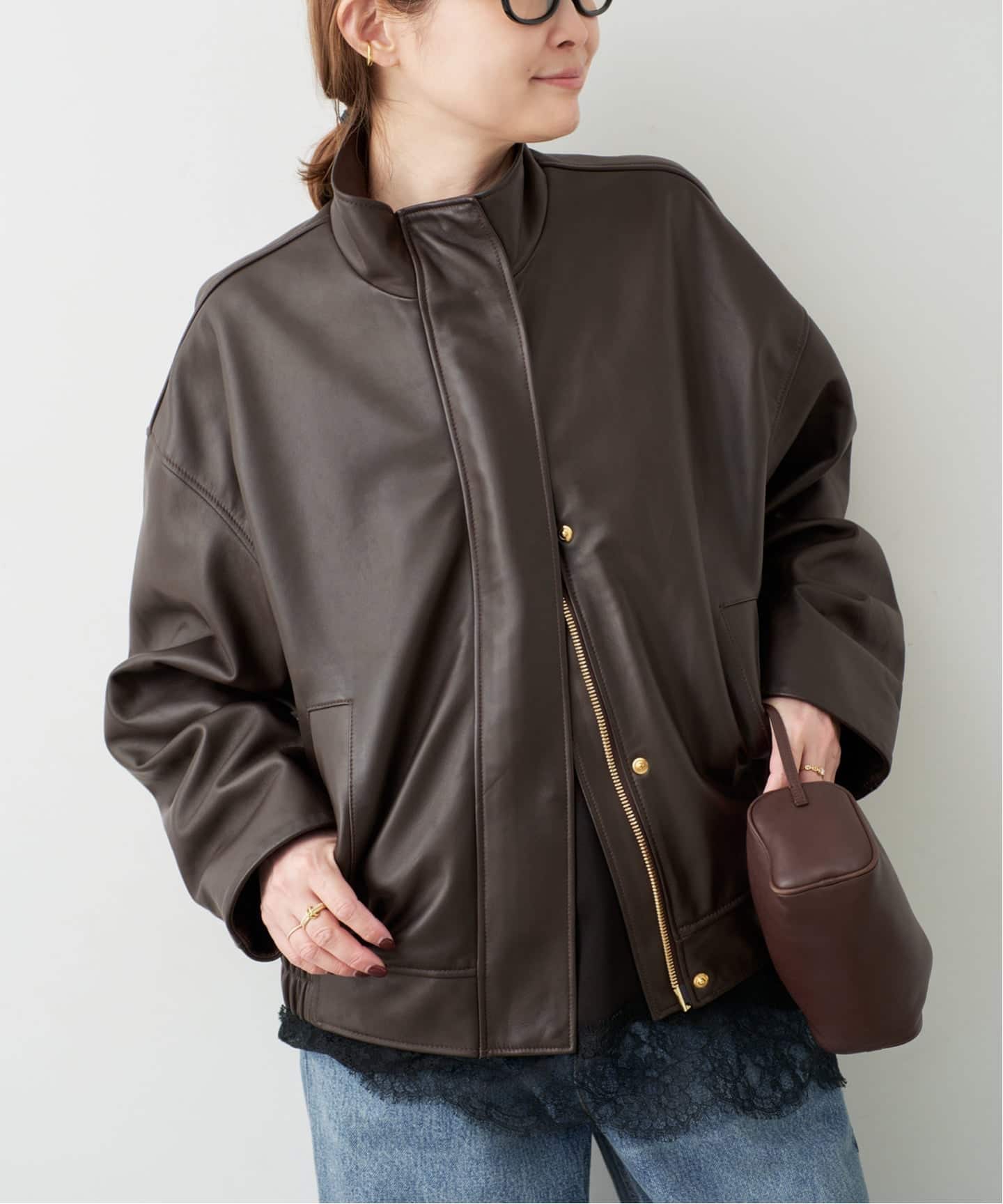 Deuxieme Classe Stand Collar レザーブルゾン　極美品 Stand Collar レザーブルゾン（レザージャケット）｜Deuxieme Classe
