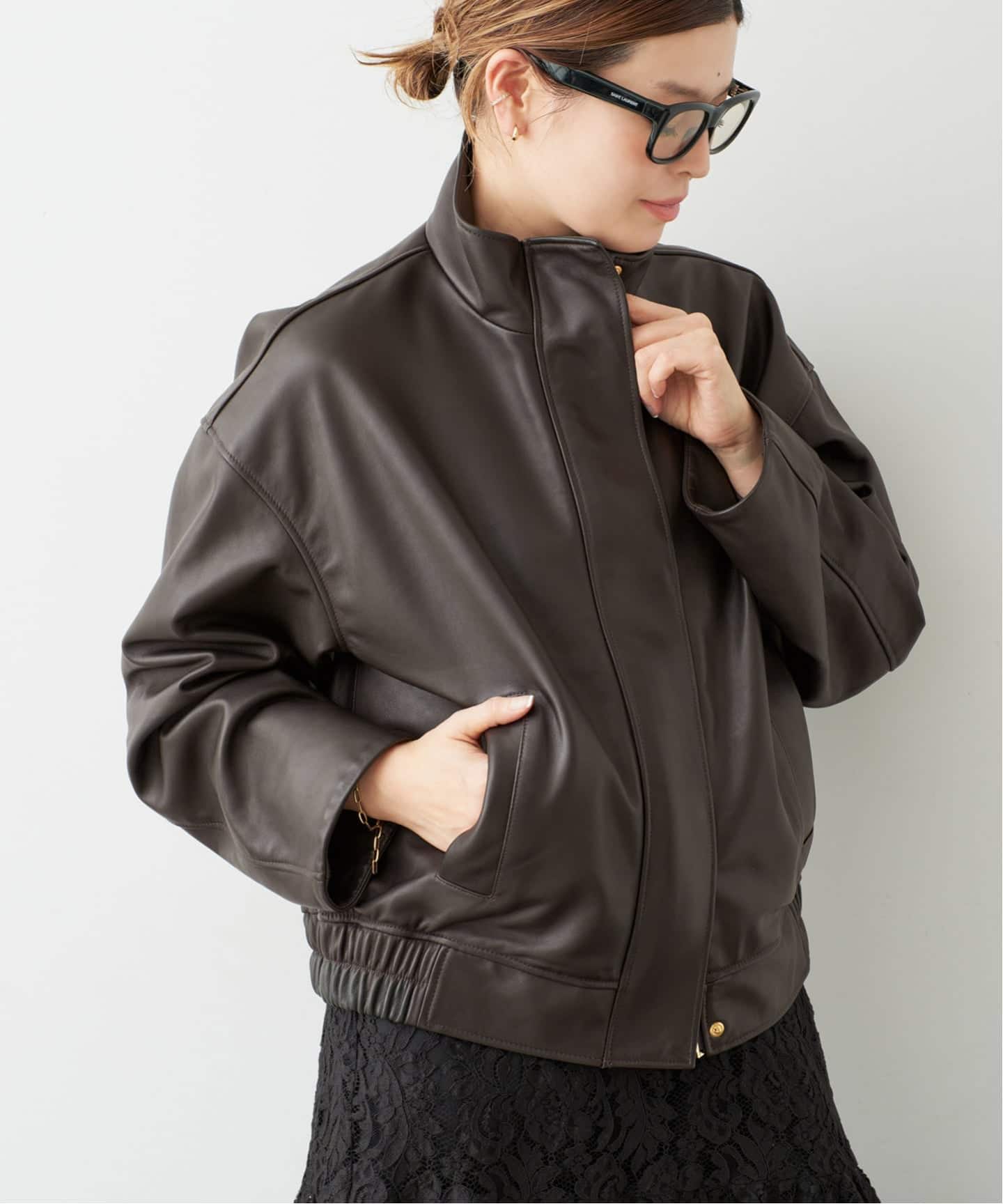 予約》*Stand Collar レザーブルゾン（レザージャケット）｜Deuxieme