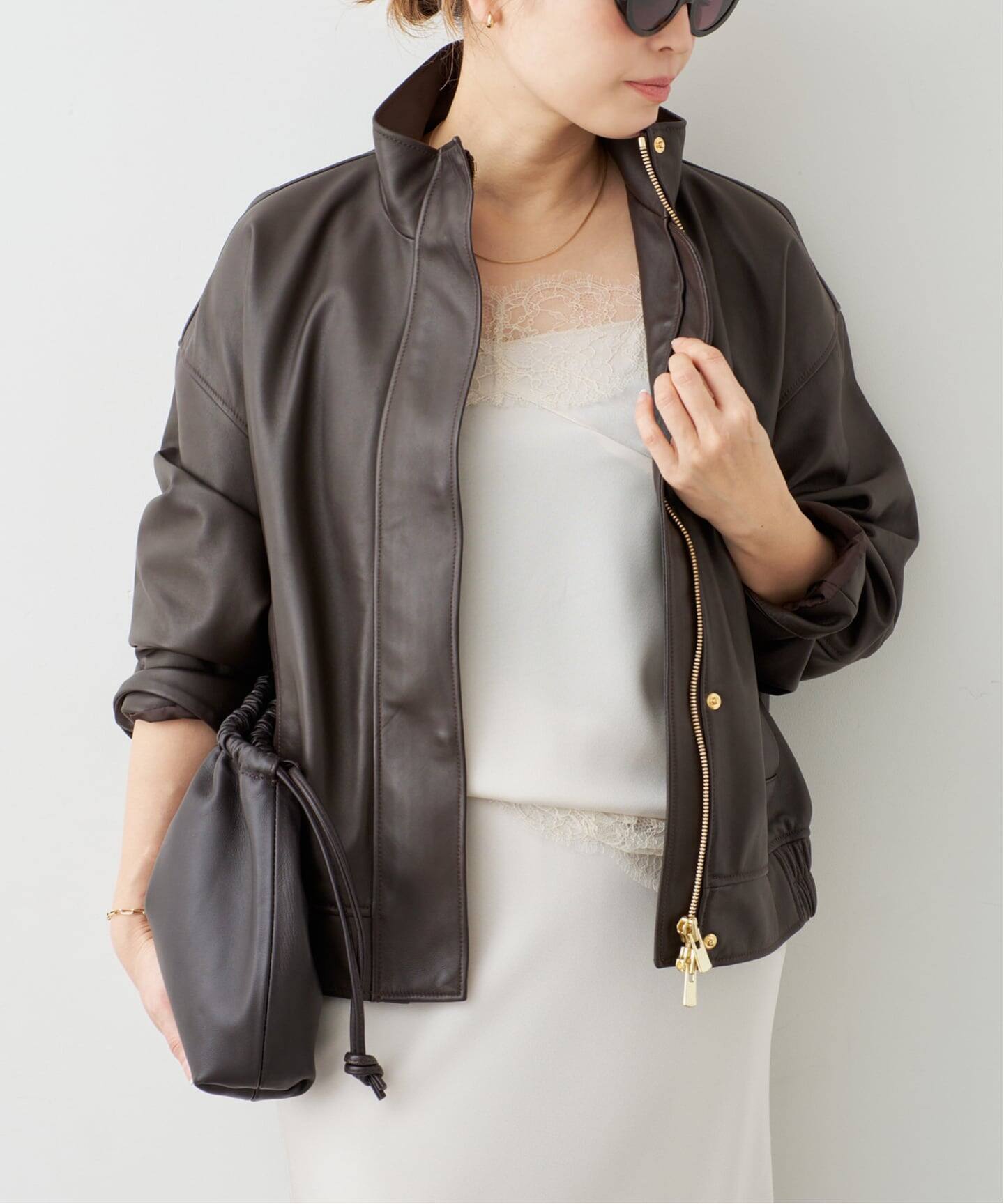 予約》*Stand Collar レザーブルゾン（レザージャケット）｜Deuxieme