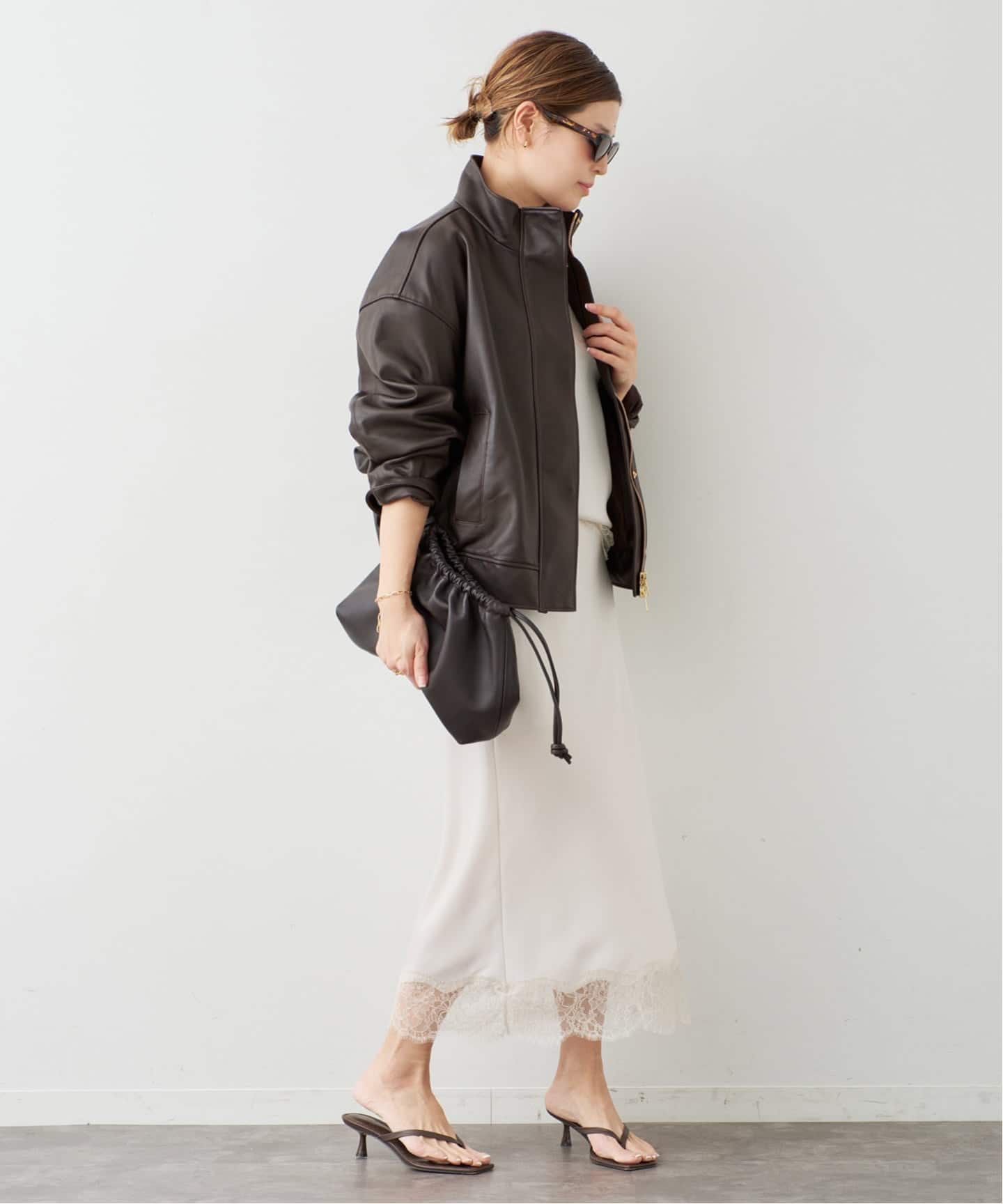 予約》*Stand Collar レザーブルゾン（レザージャケット）｜Deuxieme