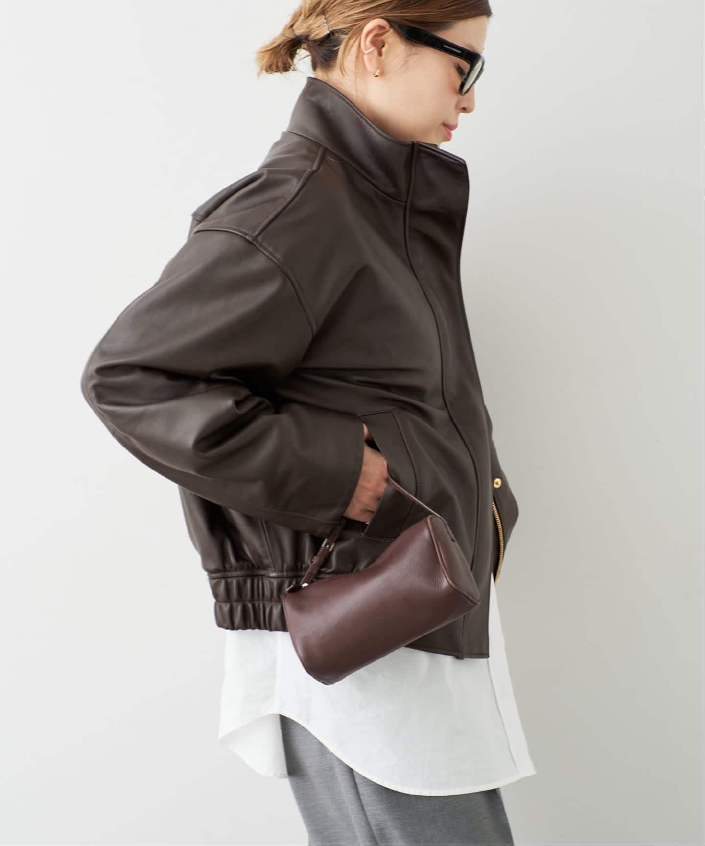 予約》*Stand Collar レザーブルゾン（レザージャケット）｜Deuxieme