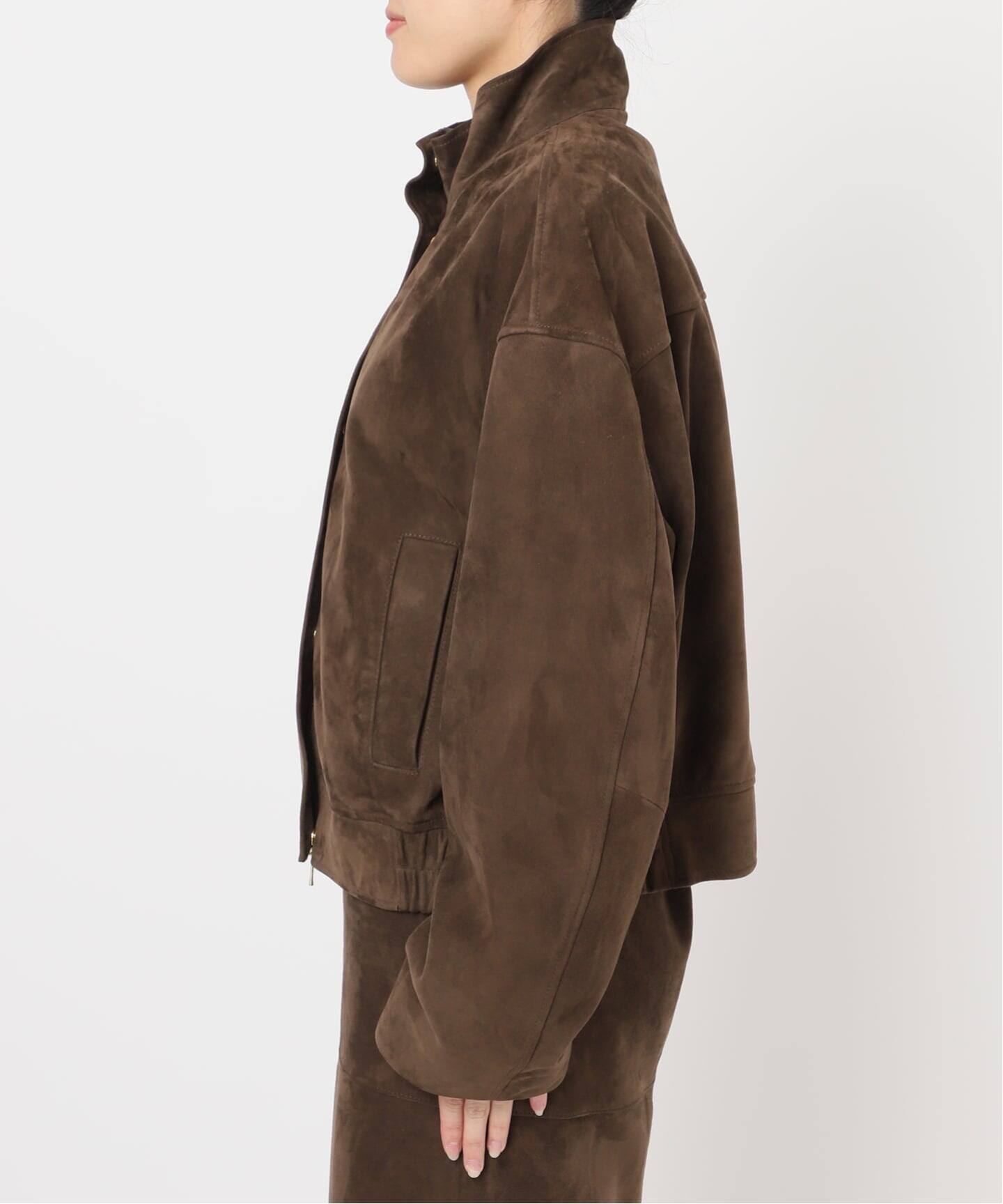 Deuxieme Classe プリーテッドジャケット　ブラウン 予約》*Suede Cropped ブルゾン（レザージャケット）｜Deuxieme
