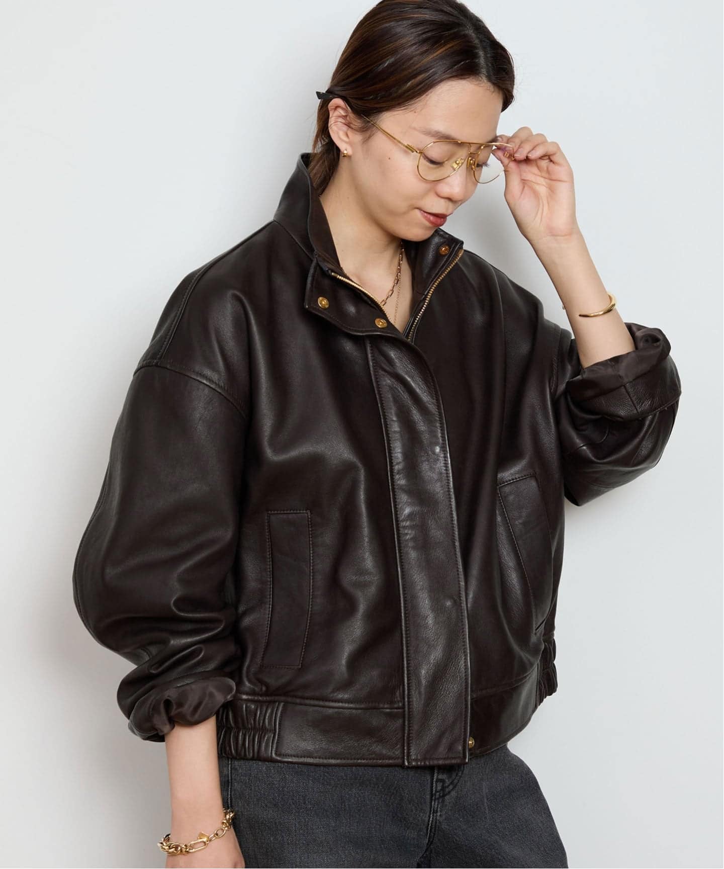 Stand Collar Leather ブルゾン（レザージャケット）｜MUSE de