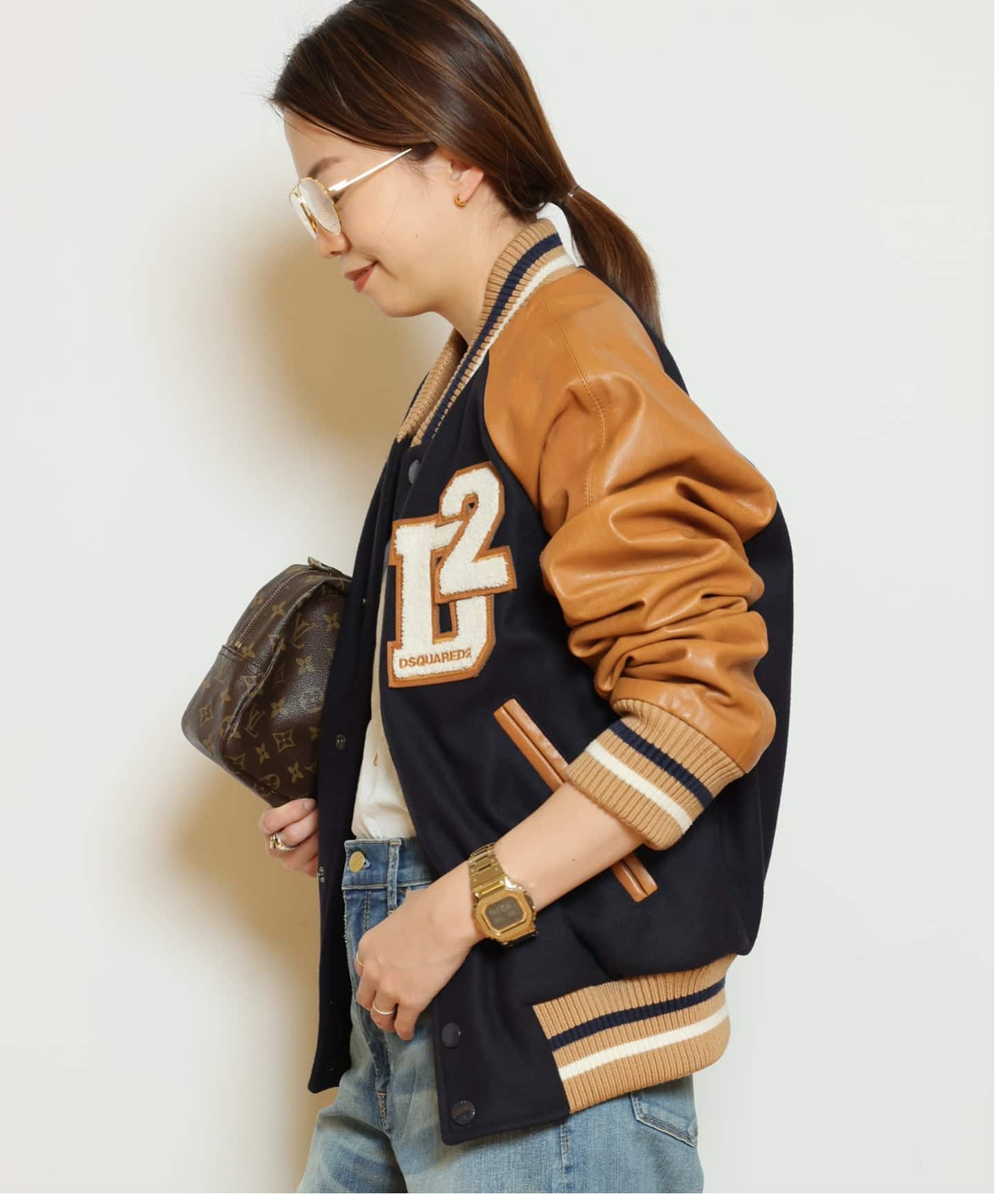 ディースクエアード 羊革ラムレザージャケットキャメルジップボンバー DSQUARED2/ディースクエアード】VARSITY BOMBER ジャケット（その他