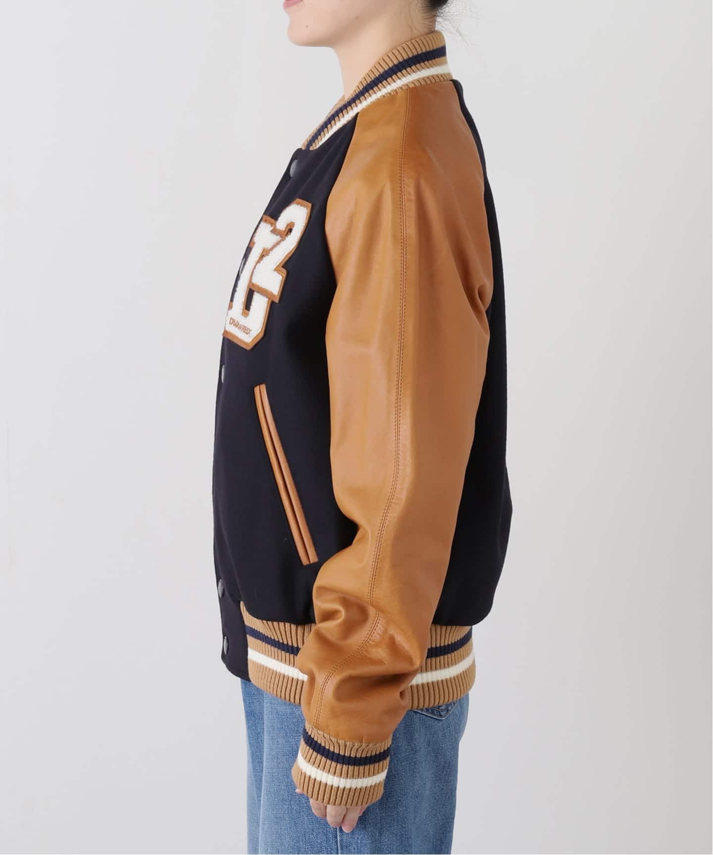 ディースクエアード 羊革ラムレザージャケットキャメルジップボンバー DSQUARED2/ディースクエアード】VARSITY BOMBER ジャケット（その他