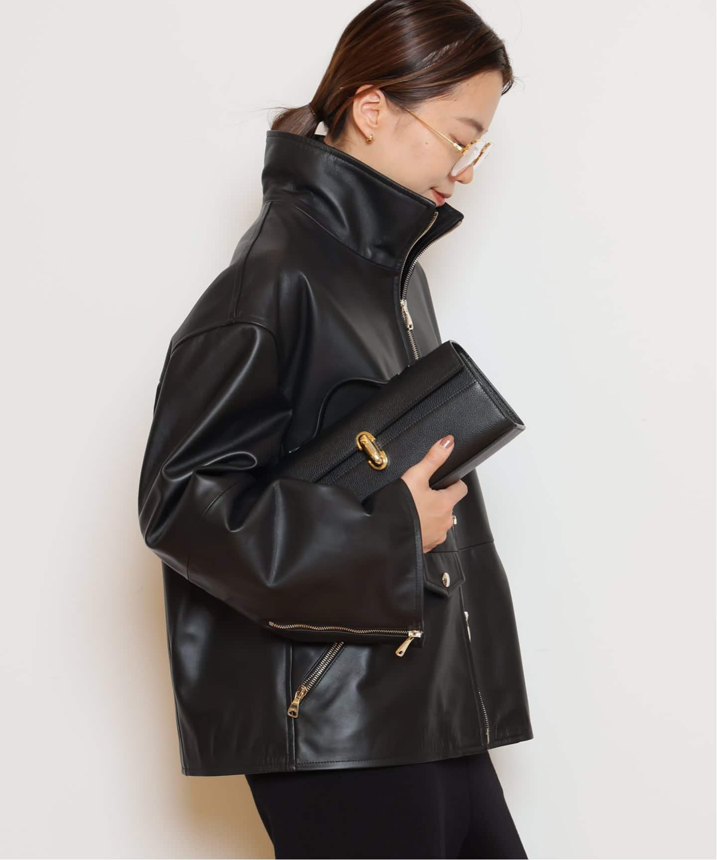 MOTHER マザー　ブラック ラムレザーブルゾン　L フード　中綿 MOTHER マザーブラック ラムレザーブルゾンL フード中綿