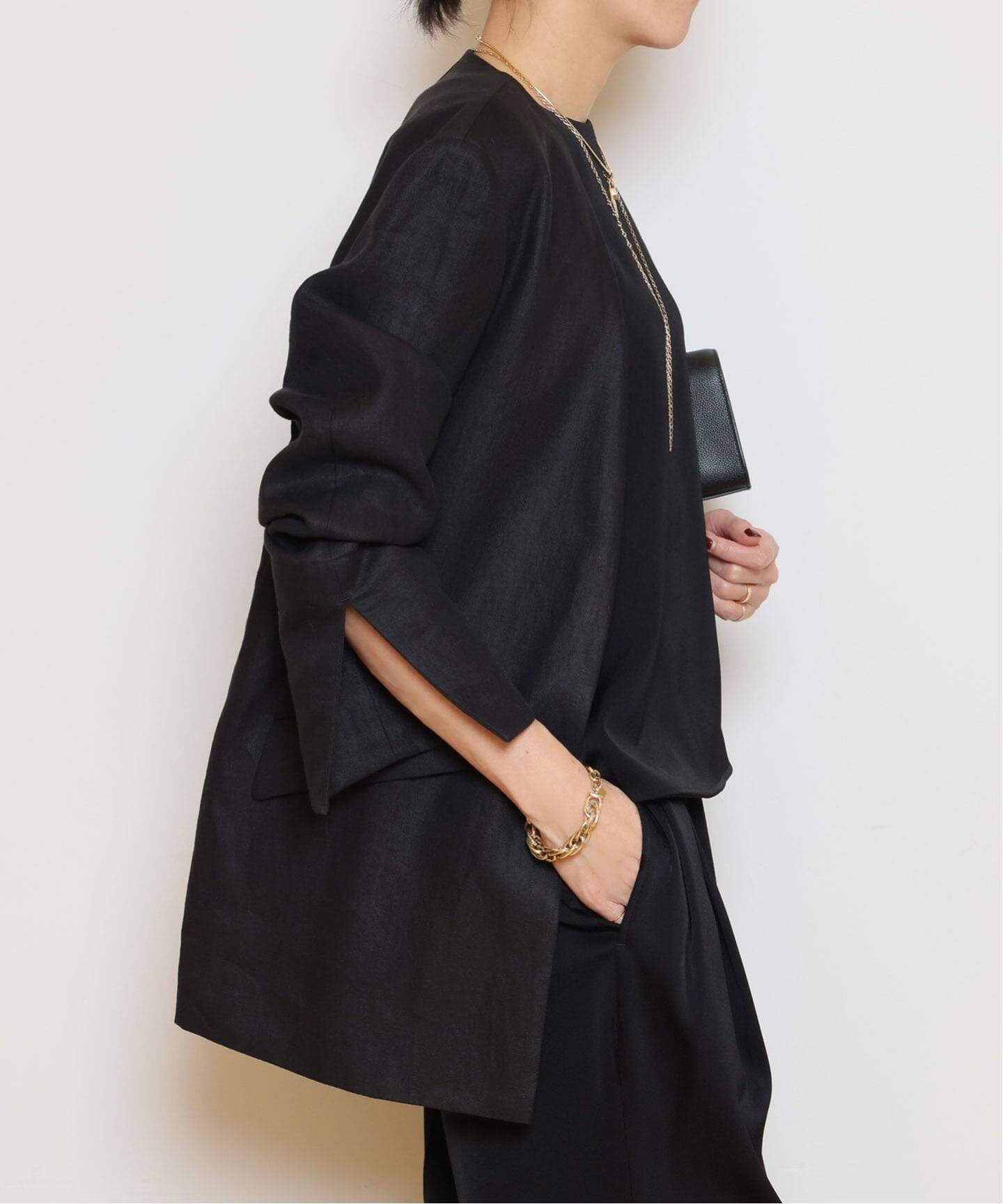 美品 edit & co. 2026SS リネン カラーレスジャケット ブラック edit & co./エディット アンド コー】LINEN ノーカラージャケット