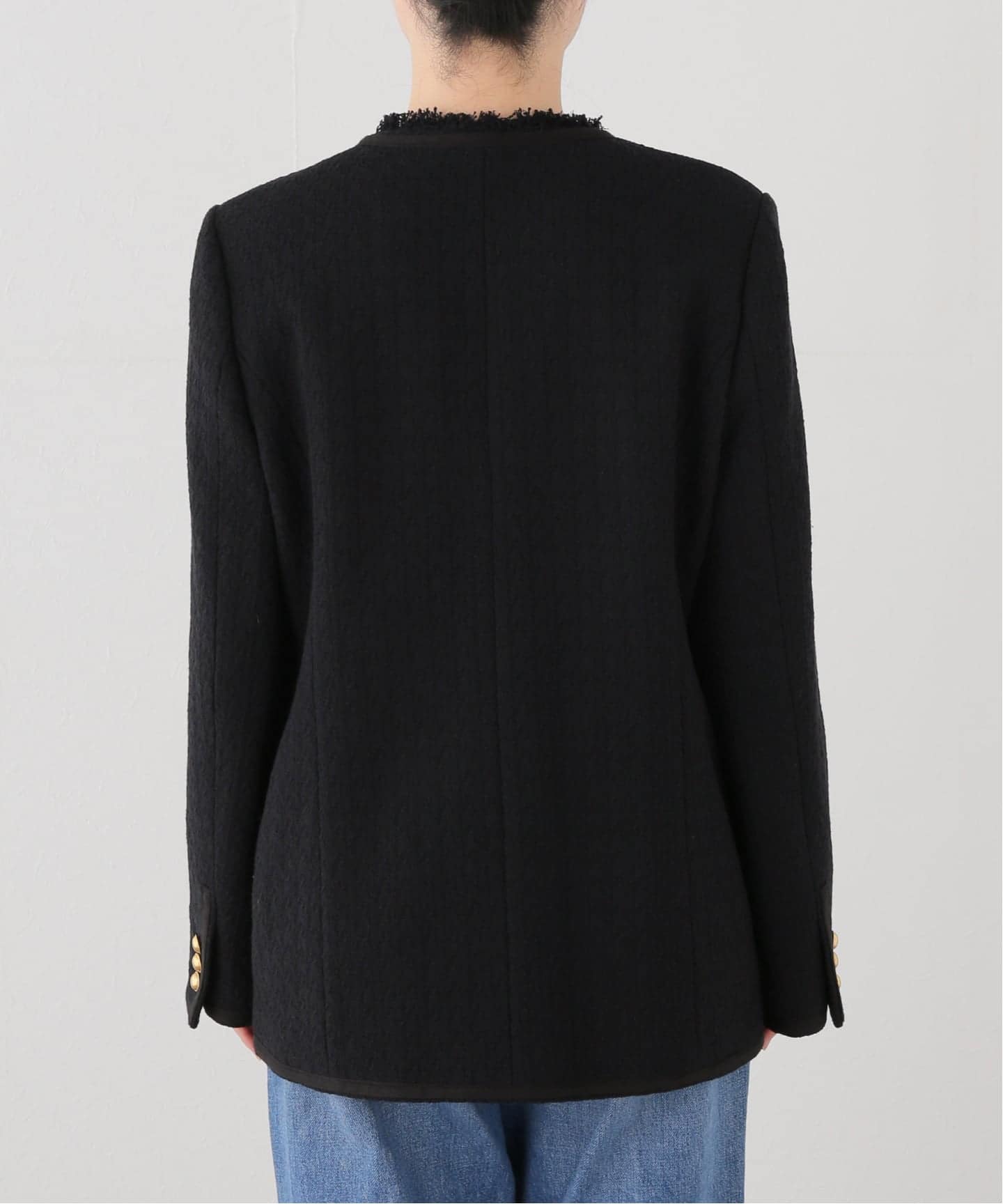 COL PIERROT】 TWEED V-NECK LONG JACKET（ノーカラージャケット）｜L