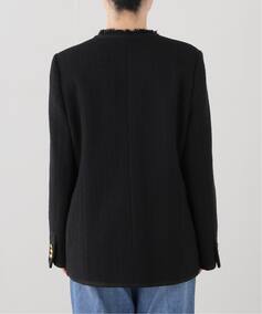 COL PIERROT】 TWEED V-NECK LONG JACKET（ノーカラージャケット）｜L 
