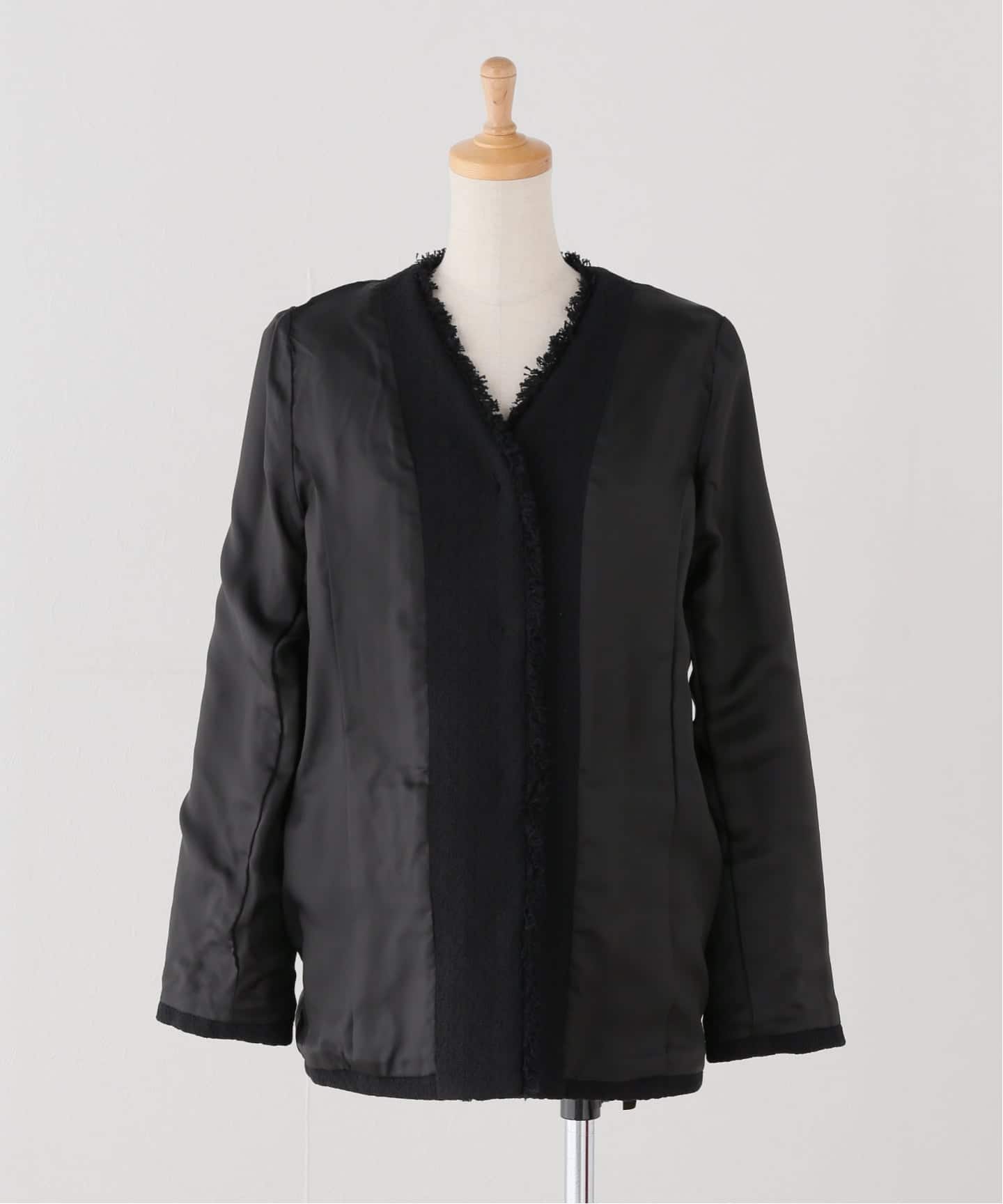 COL PIERROT】 TWEED V-NECK LONG JACKET（ノーカラージャケット）｜L