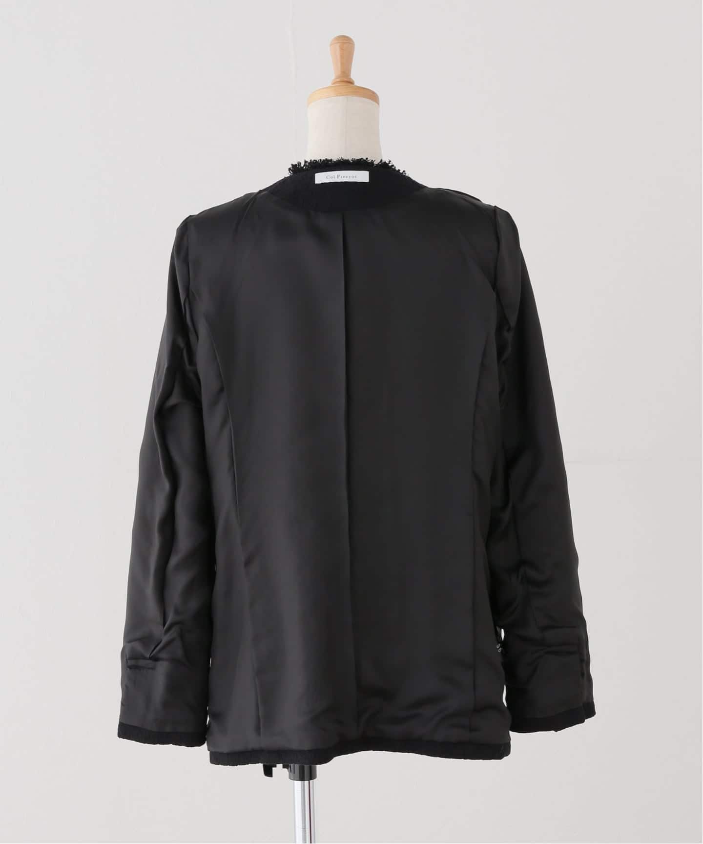 COL PIERROT】 TWEED V-NECK LONG JACKET（ノーカラージャケット）｜L