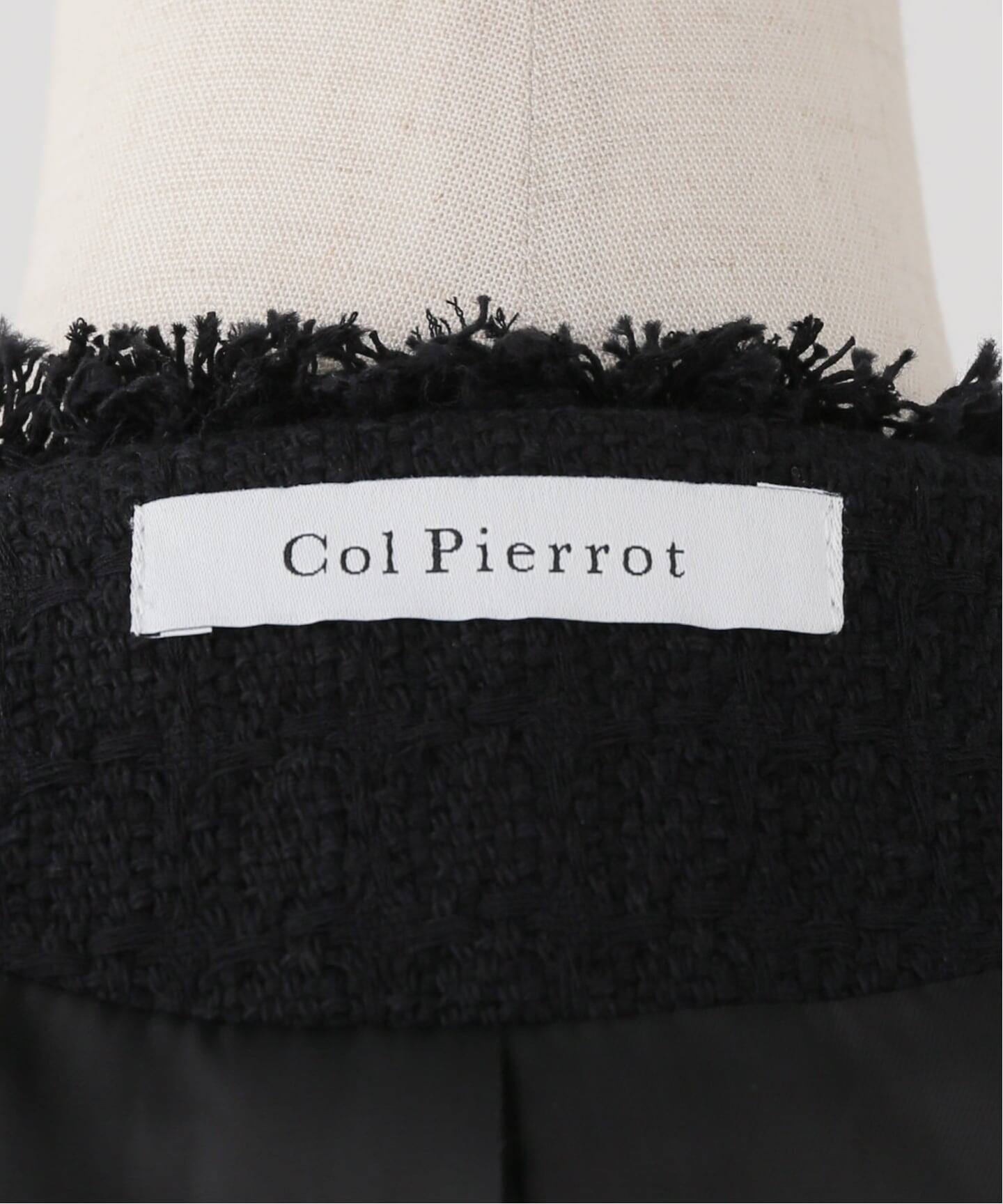 COL PIERROT】 TWEED V-NECK LONG JACKET（ノーカラージャケット）｜L