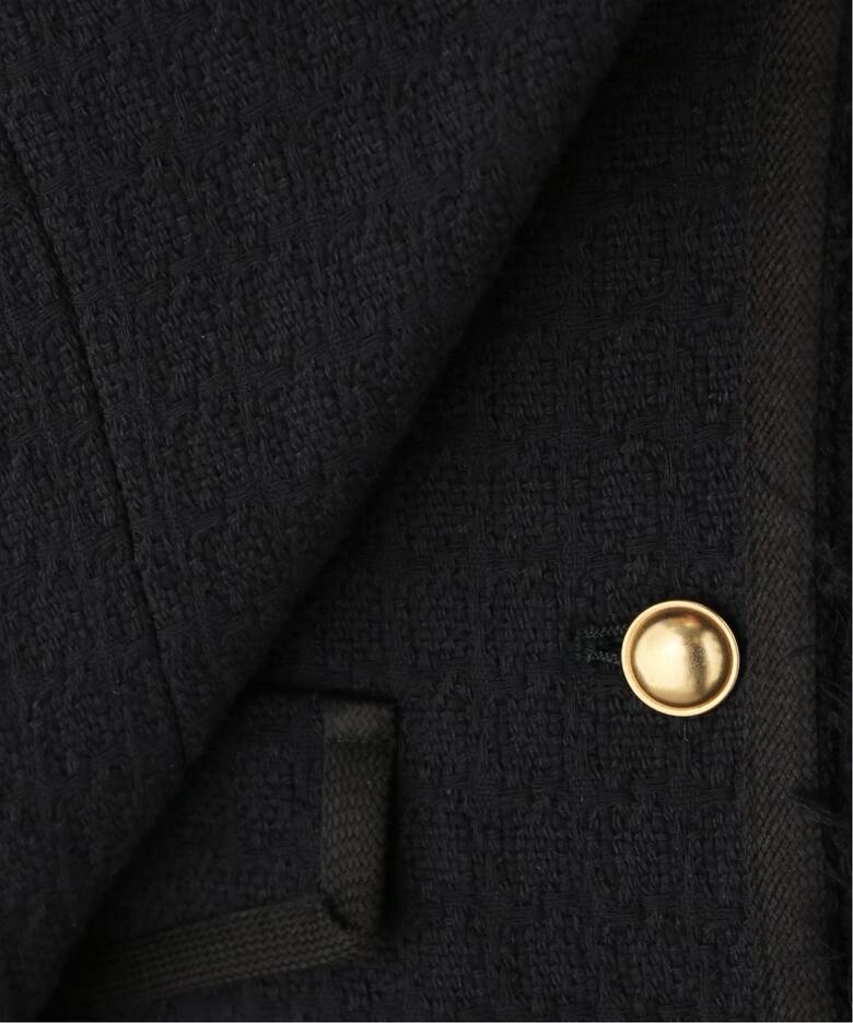 COL PIERROT】 TWEED V-NECK LONG JACKET（ノーカラージャケット）｜L 