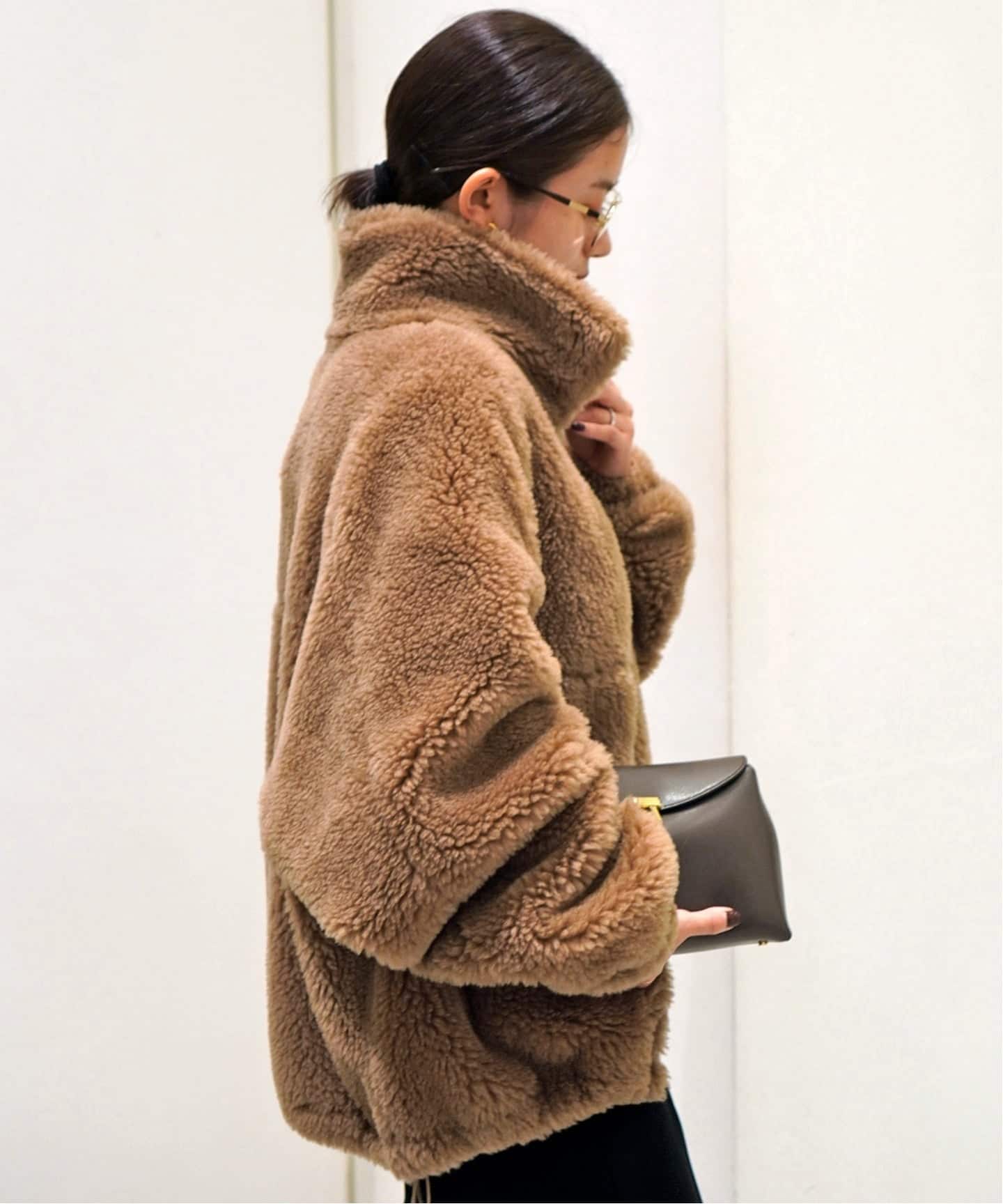 希少♡45RPM ボアフリース パーカー ダブルジップ インディゴ キャメル R2W/アールツーダブリュー】OVERSIZED WOOL SLIK BOA JACKET（ボア