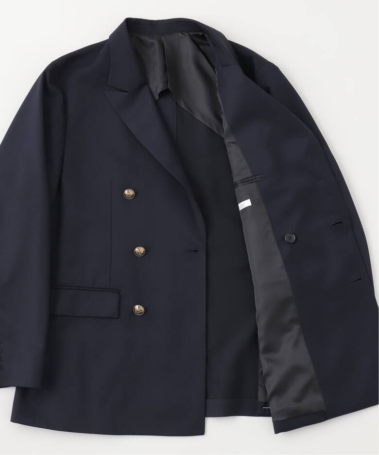 ダブスタ黒のダブルブレストブレザー T/W ダブルブレスト ブレザー 