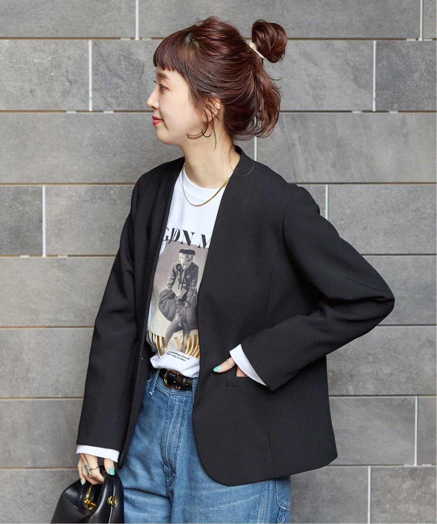 予約》手洗い可 / T/R ダブルクロス ジャケット（ノーカラージャケット