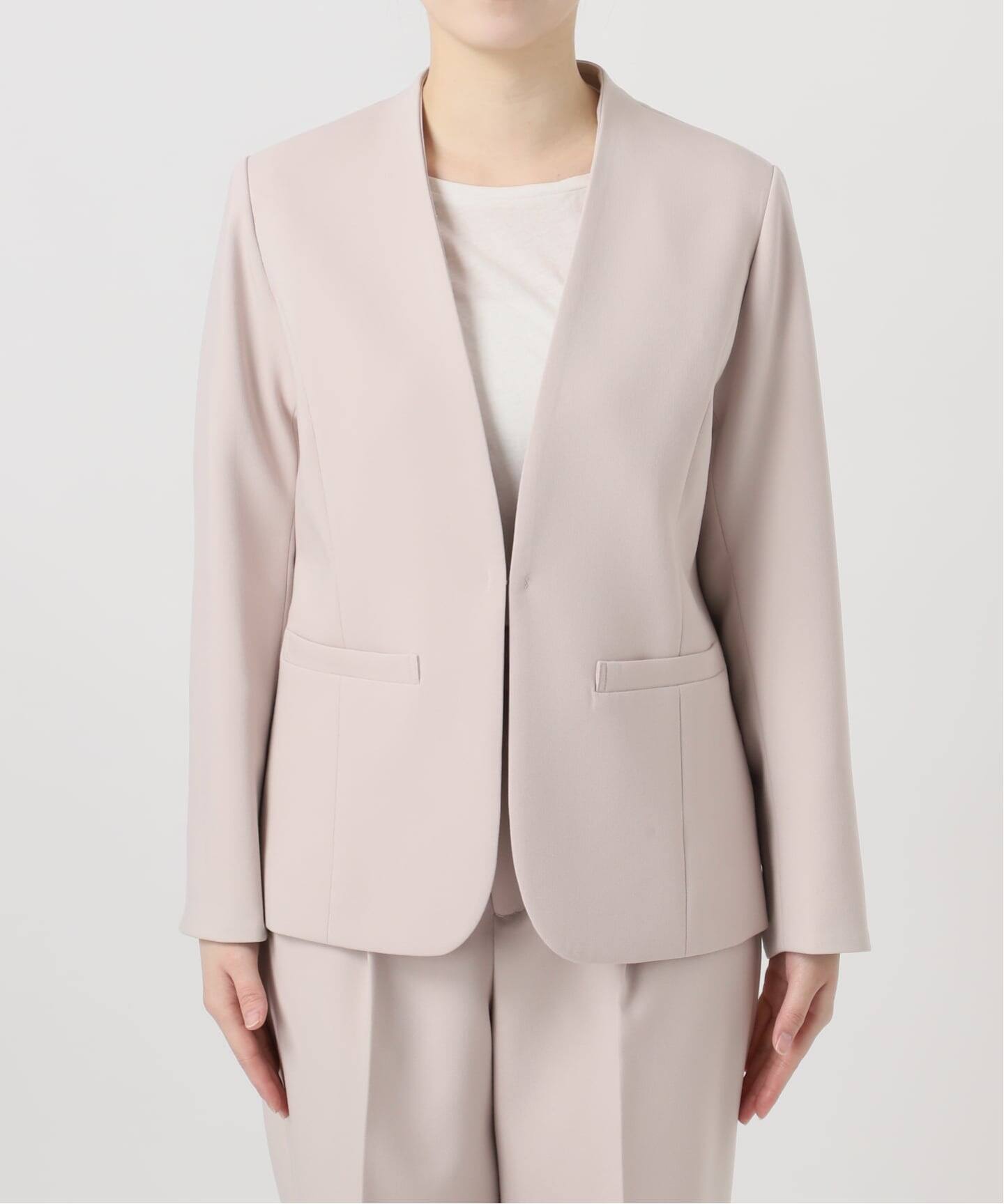 予約》手洗い可 / T/R ダブルクロス ジャケット（ノーカラージャケット