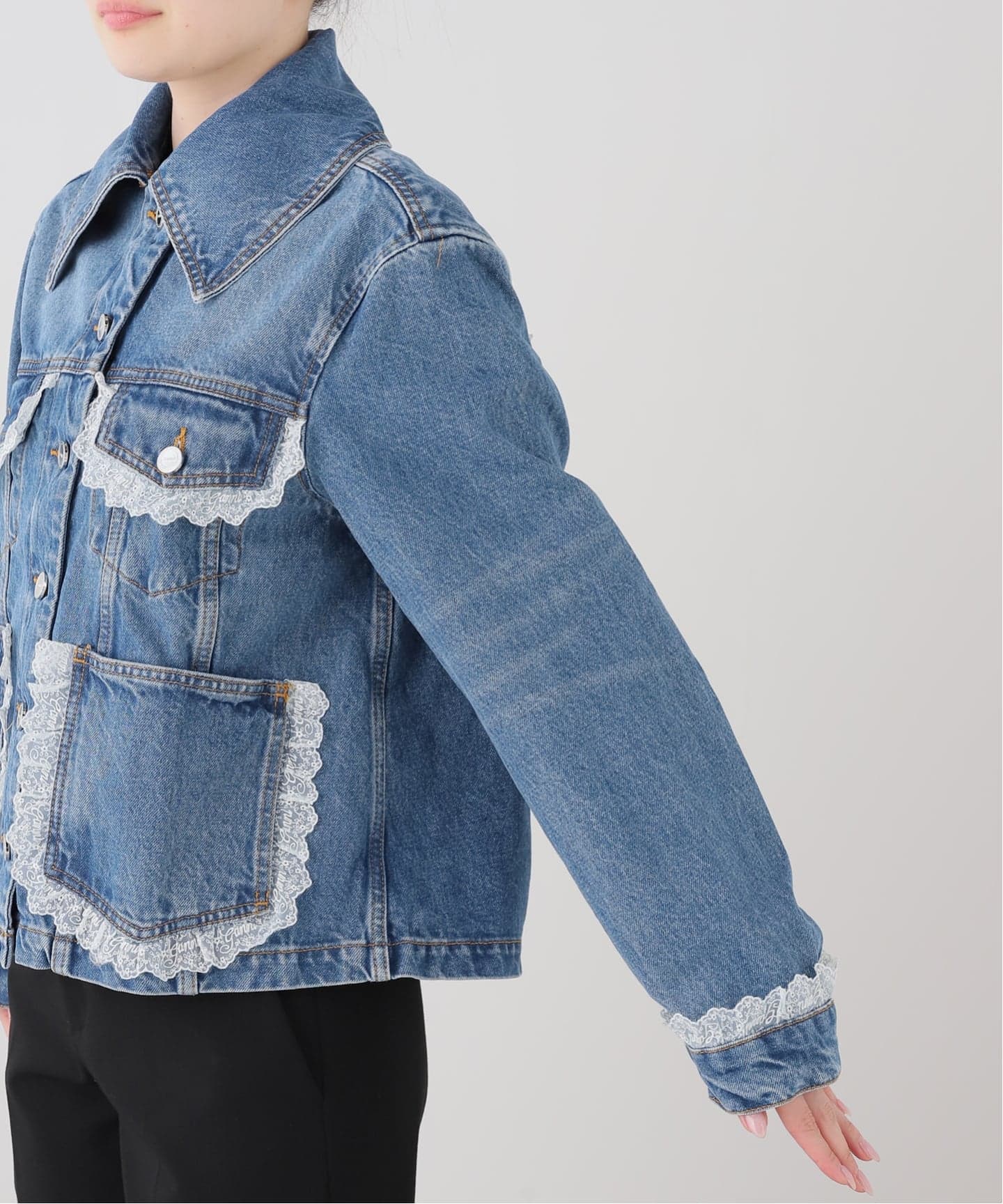 2023AW 美麗品　新品　デニムレースjacket GANNI/ガニー】Rigid Denim Lace Jacket（その他ジャケット・スーツ