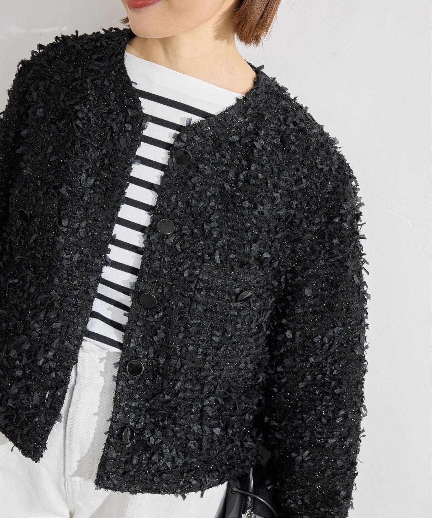 予約》ファンシーツイードジャケット（ノーカラージャケット）｜IENA