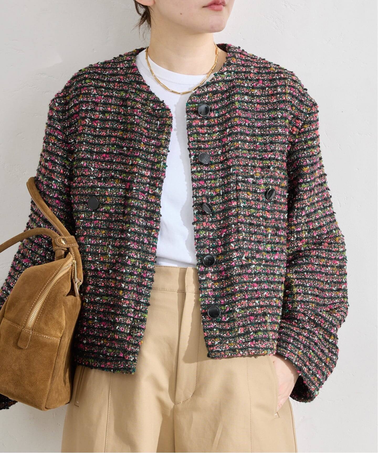 予約》ファンシーツイードジャケット（ノーカラージャケット）｜IENA