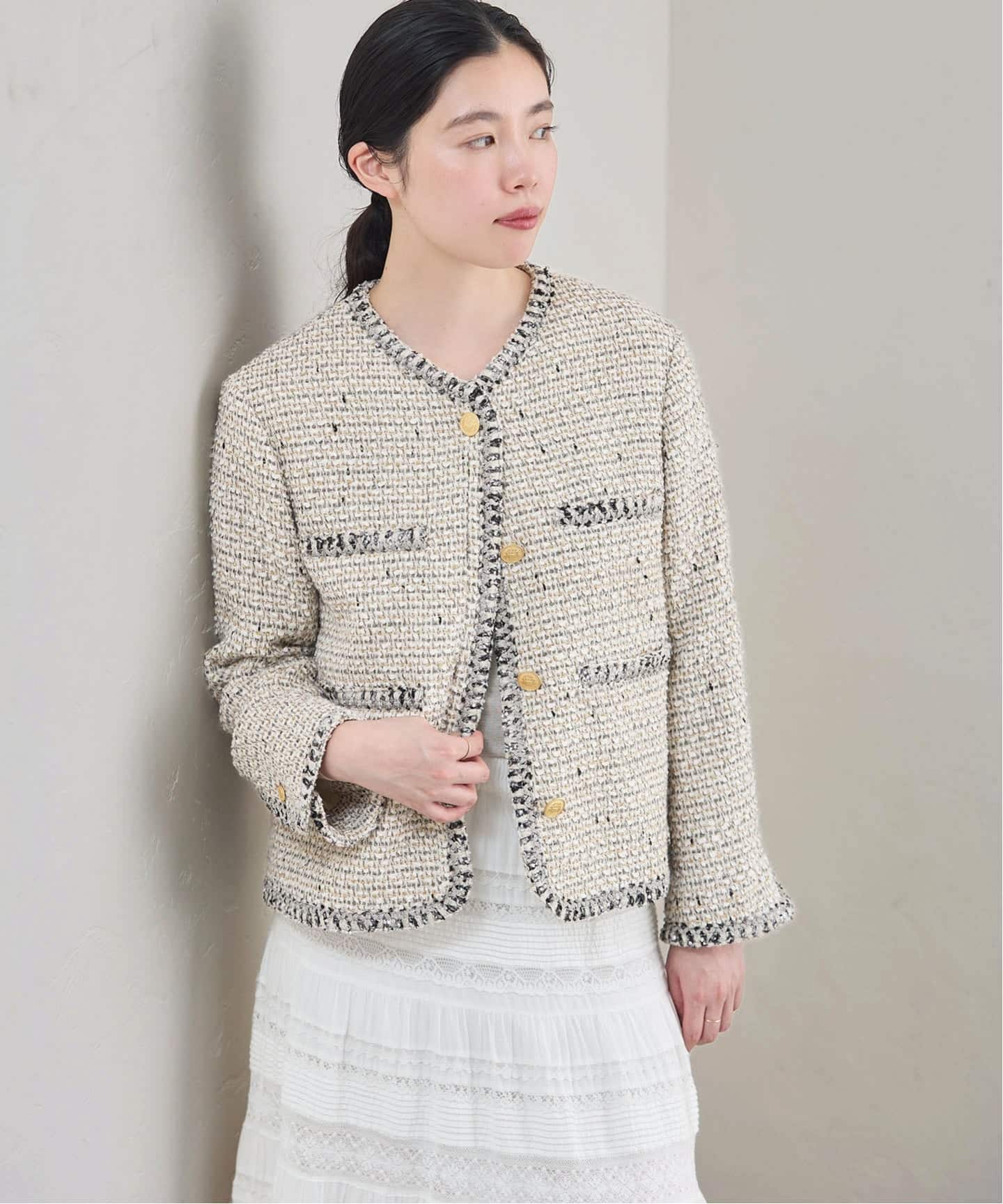 IENA 35TH》THE TWEED JACKET with LINTON（ノーカラージャケット