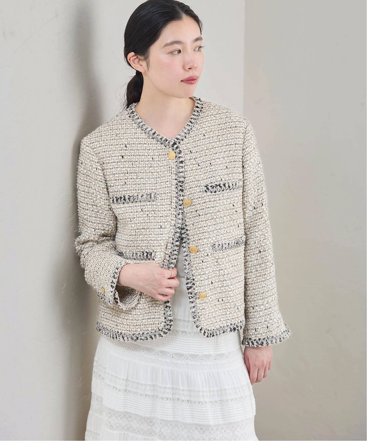 IENA 35TH》THE TWEED JACKET with LINTON（ノーカラージャケット 
