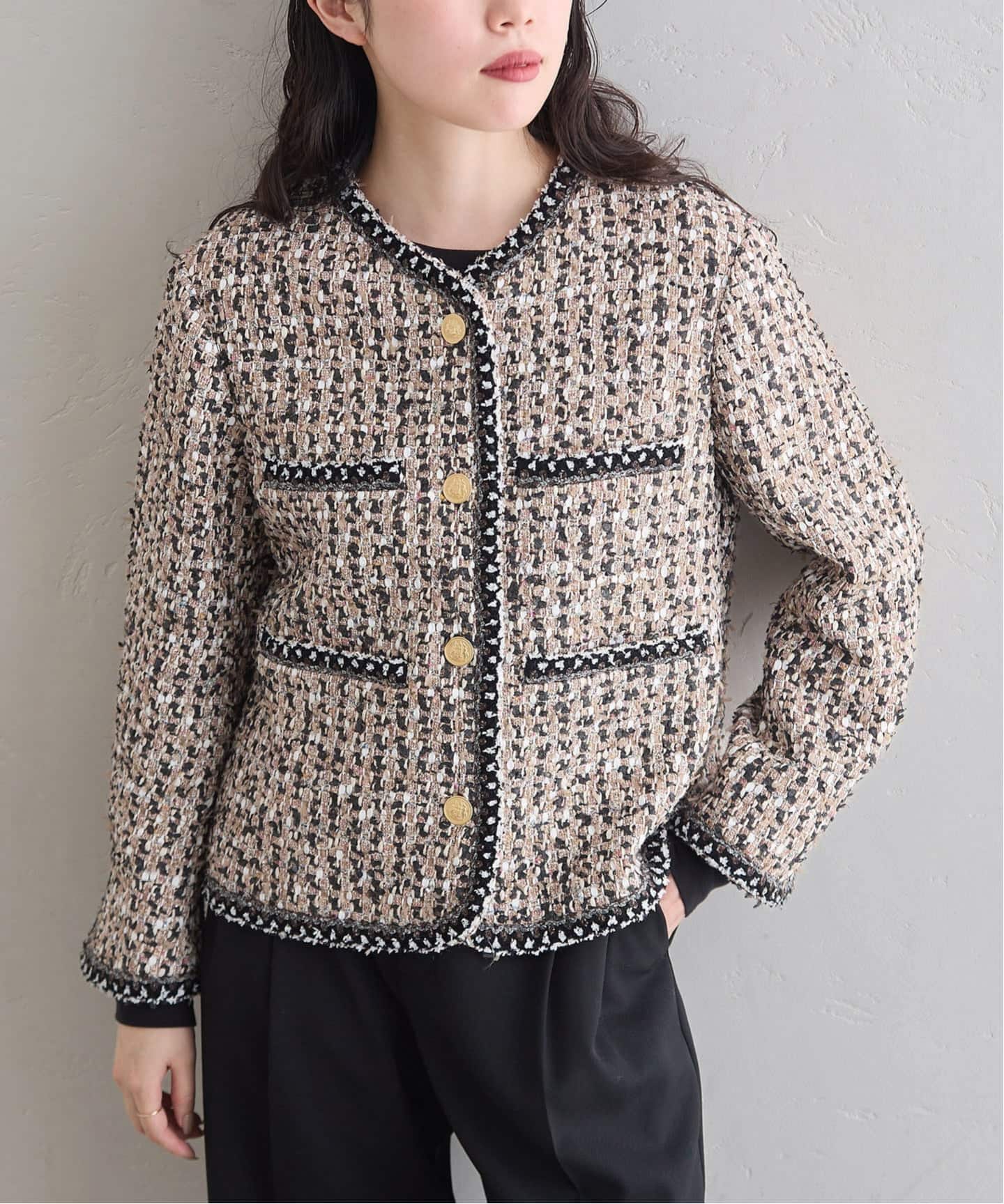 IENA 35TH》THE TWEED JACKET with LINTON（ノーカラージャケット
