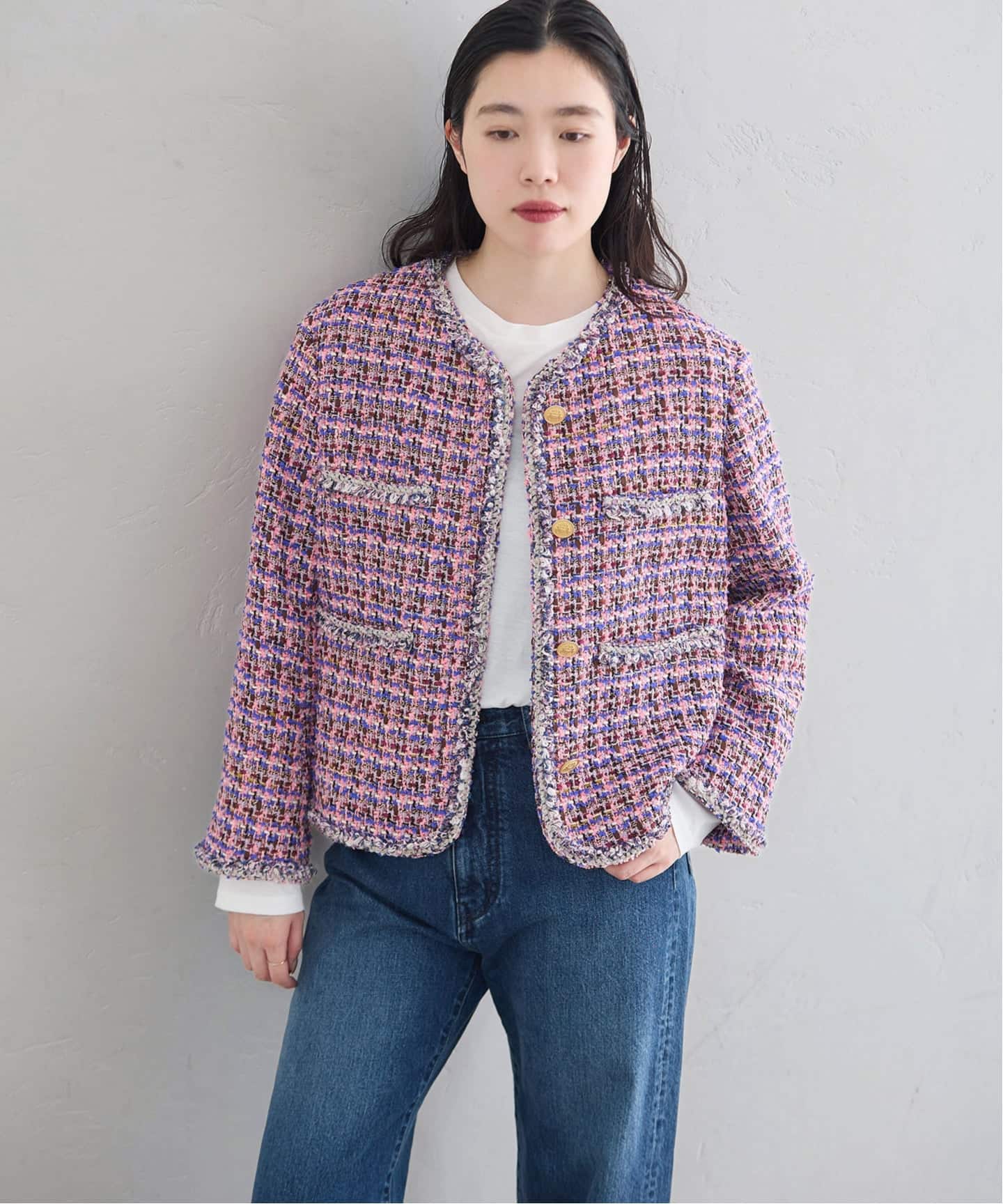 IENA 35TH》THE TWEED JACKET with LINTON（ノーカラージャケット