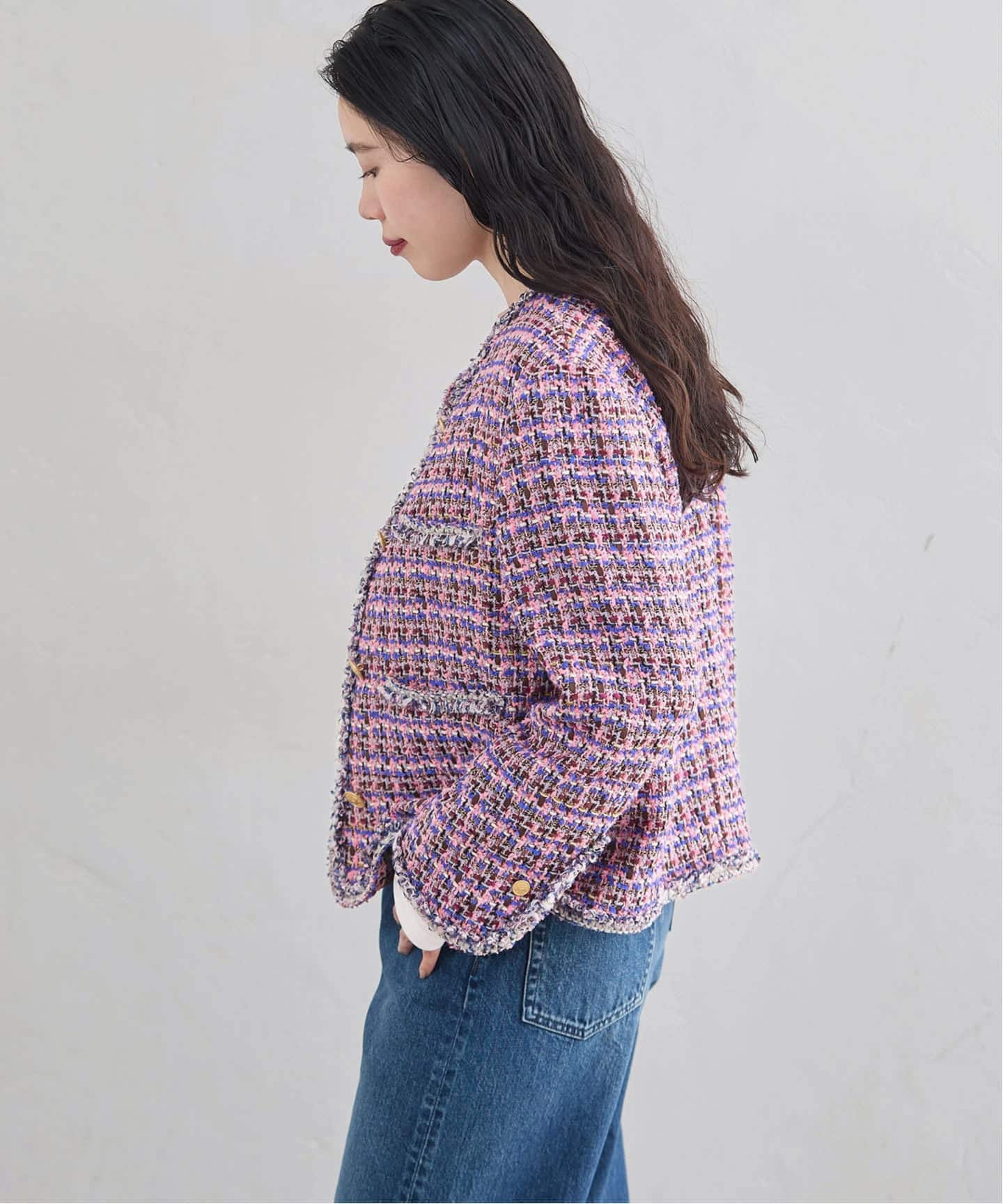 IENA 35TH》THE TWEED JACKET with LINTON（ノーカラージャケット