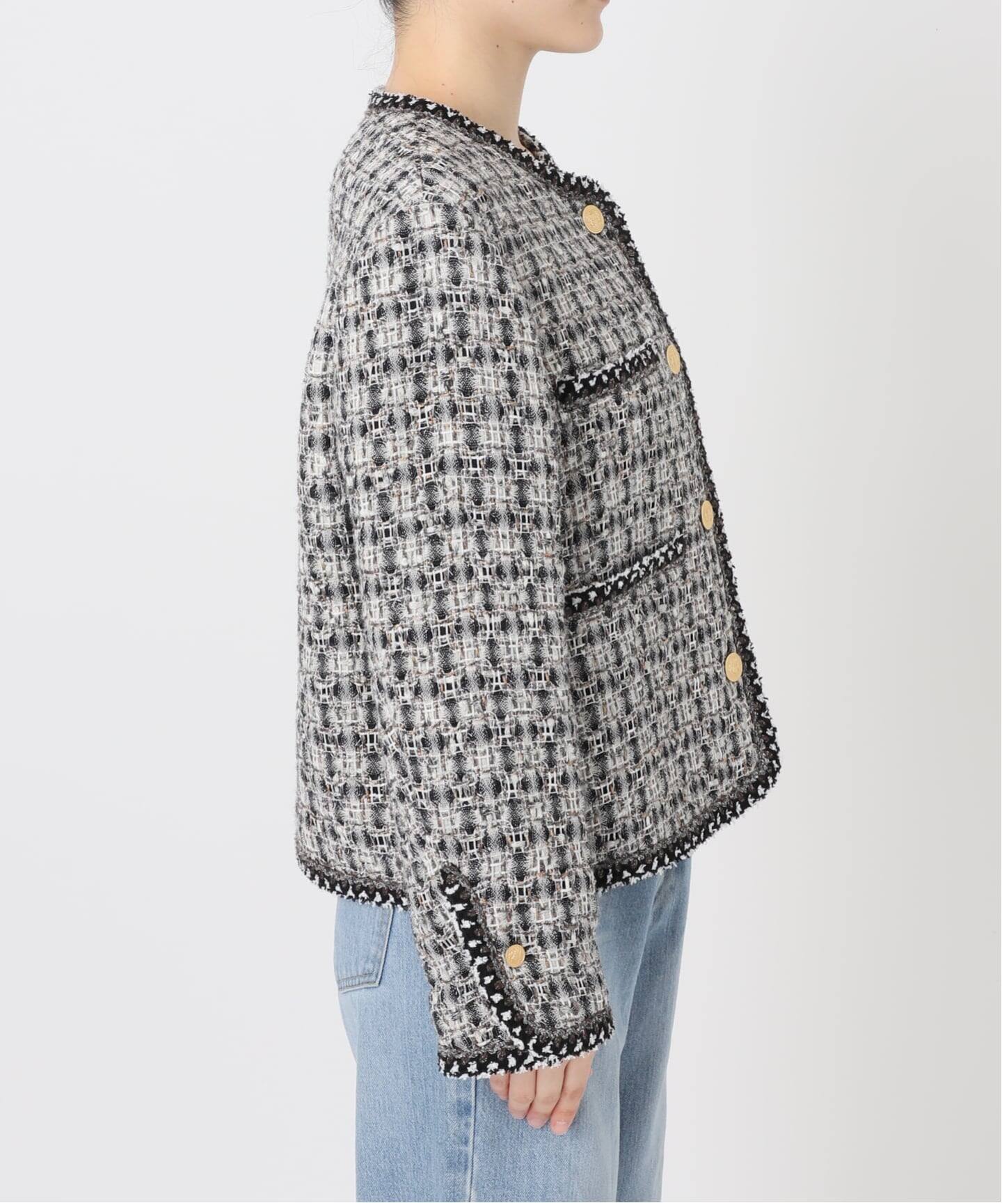 IENA Marin Tweed ジャケット.S IENA 35TH》THE TWEED JACKET with LINTON（ノーカラージャケット