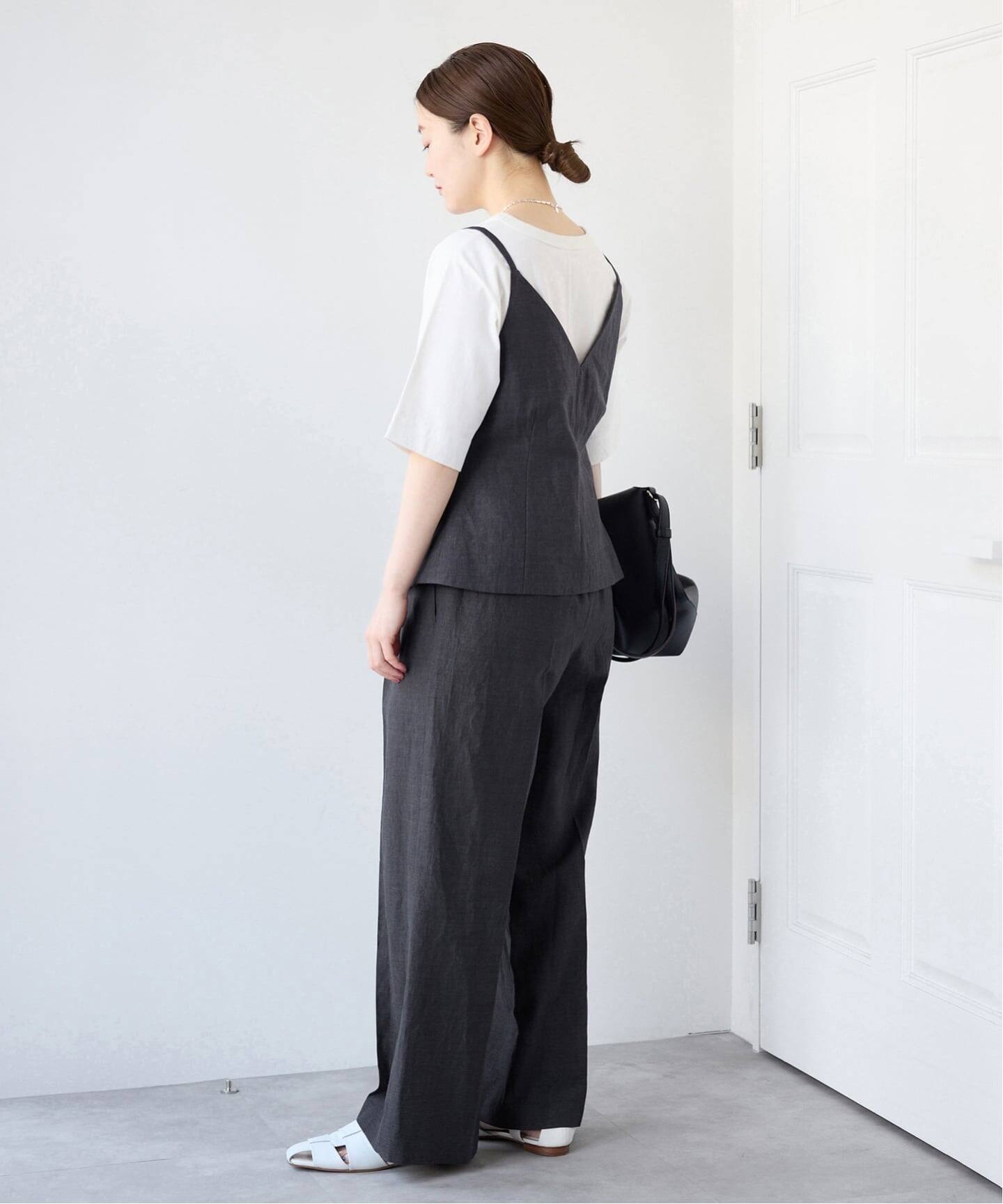 セットアップ対応》ウォッシャブル リネン混シェイプジレ（ジレ