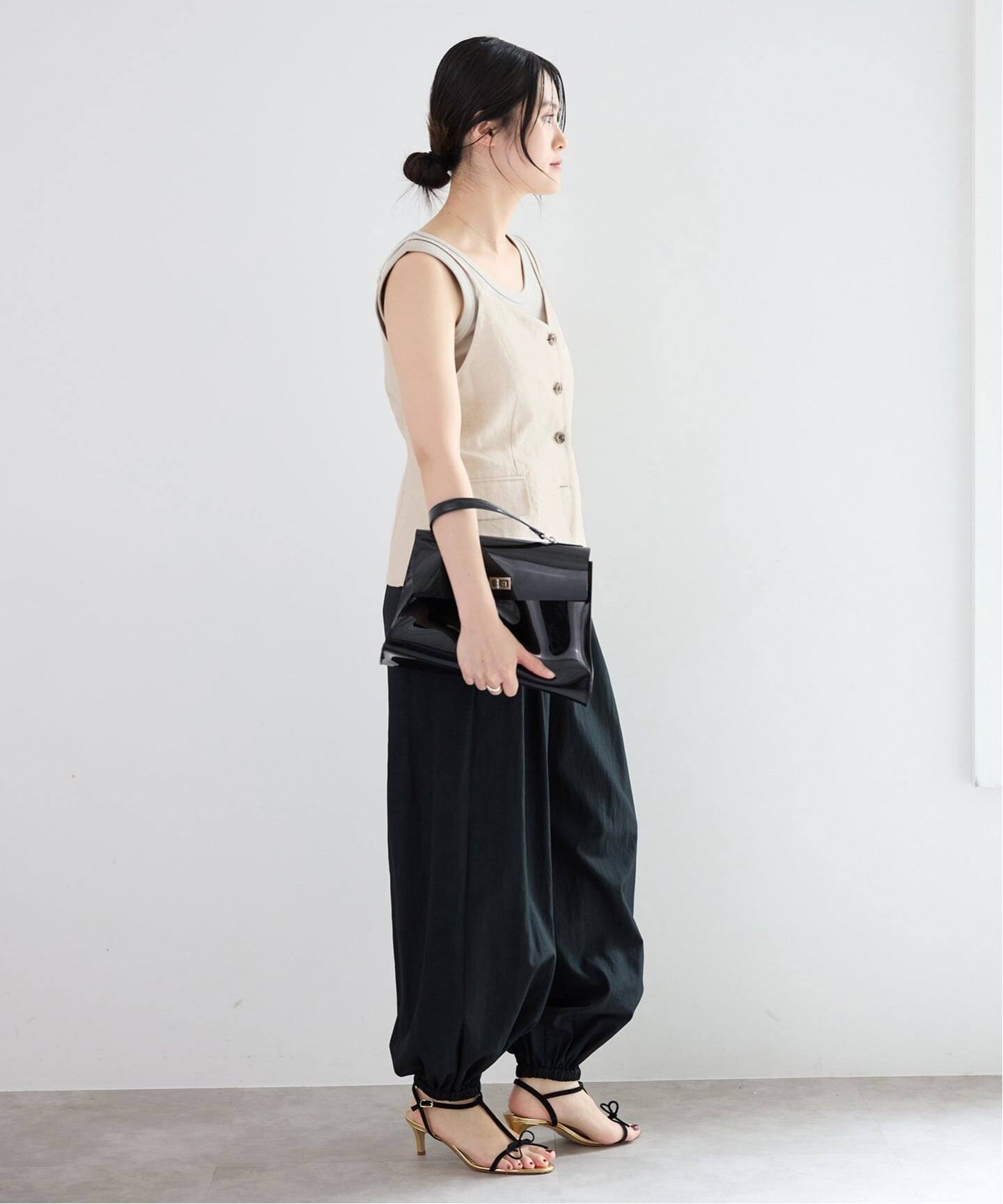 セットアップ対応》ウォッシャブル リネン混シェイプジレ（ジレ