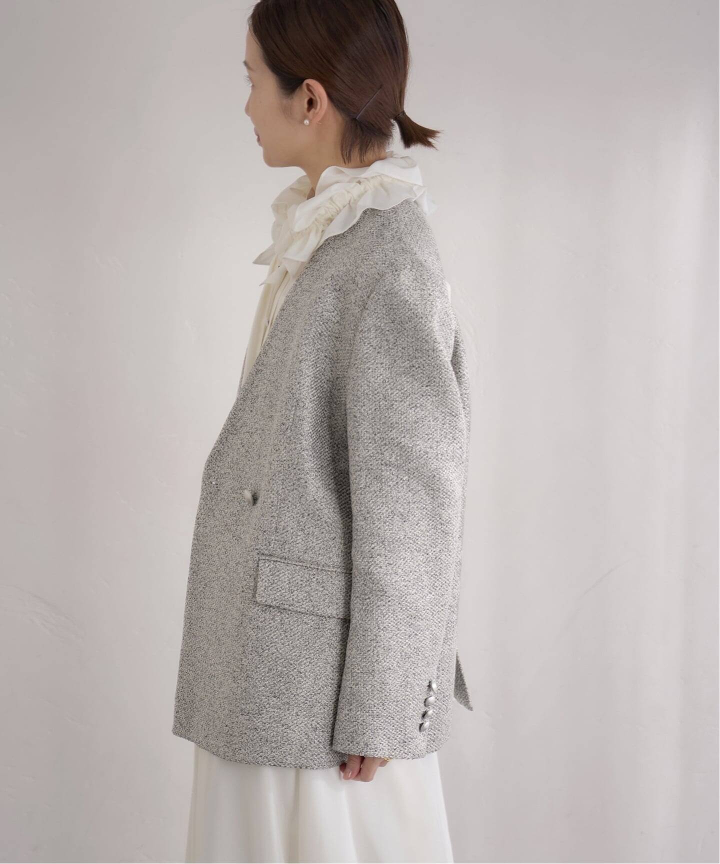 予約》&NAVY ツィーディーダブルジャケット（ノーカラージャケット