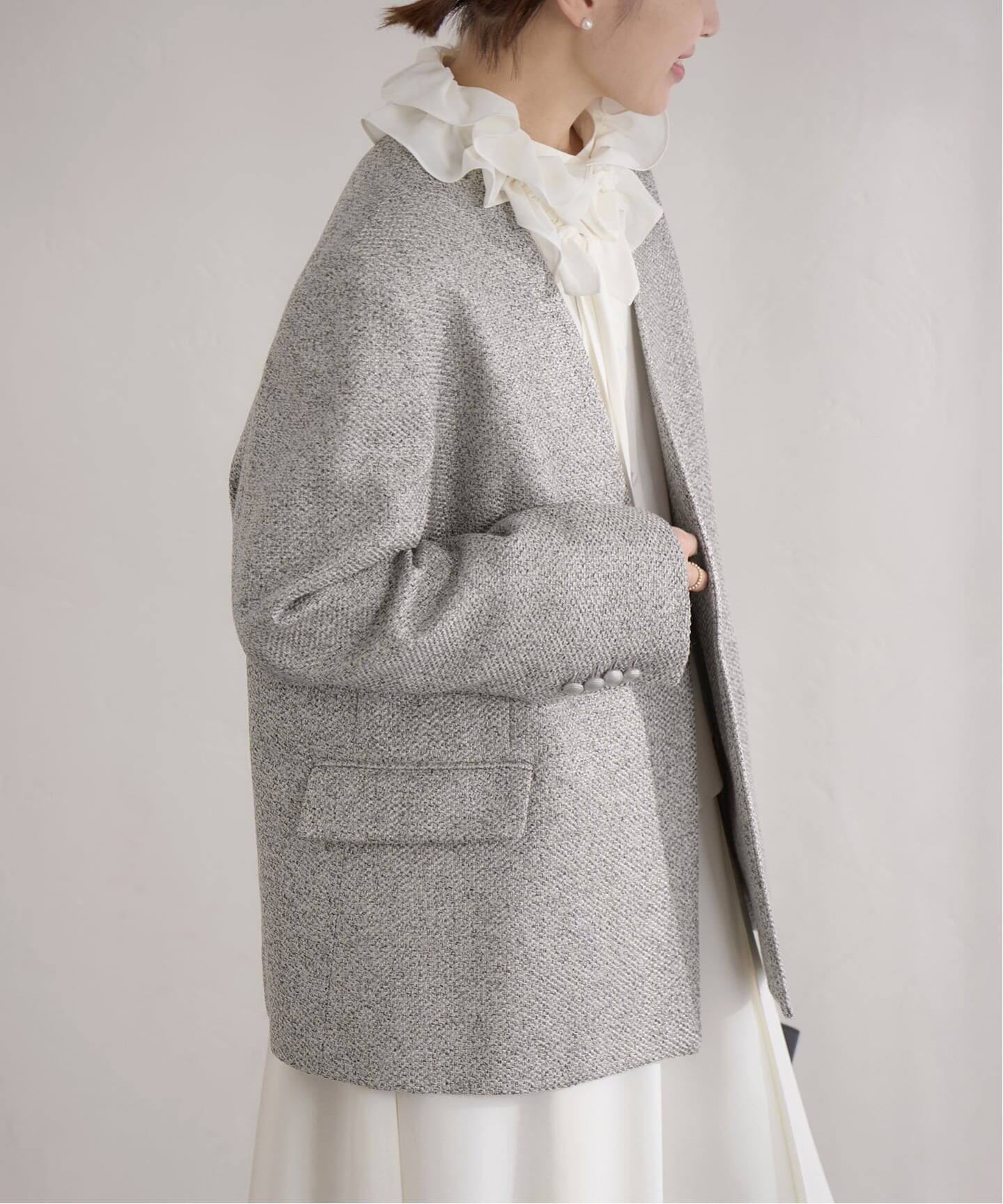 予約》&NAVY ツィーディーダブルジャケット（ノーカラージャケット