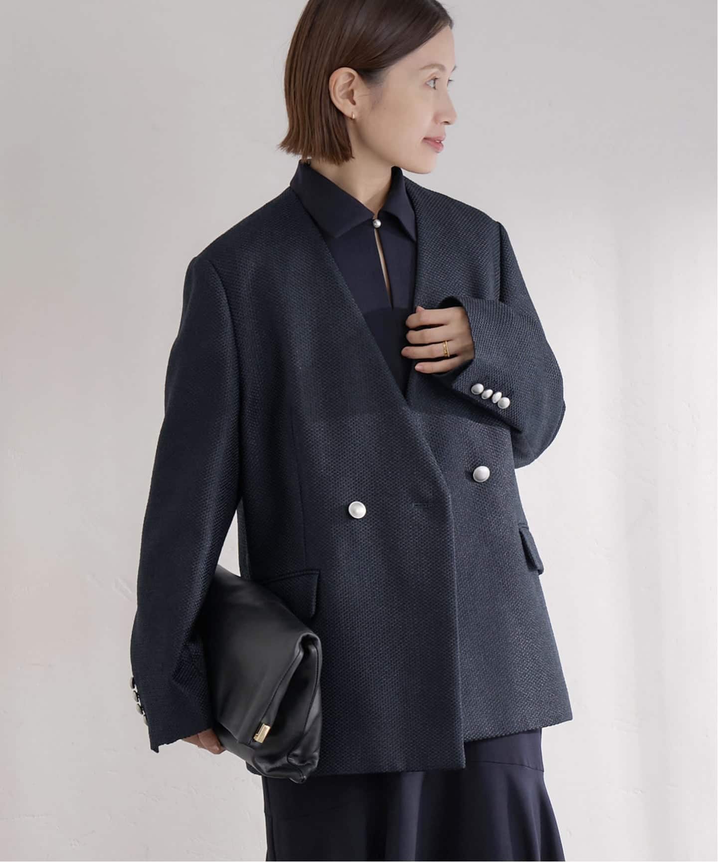 &NAVY ツィーディーダブルジャケット（ノーカラージャケット）｜IENA