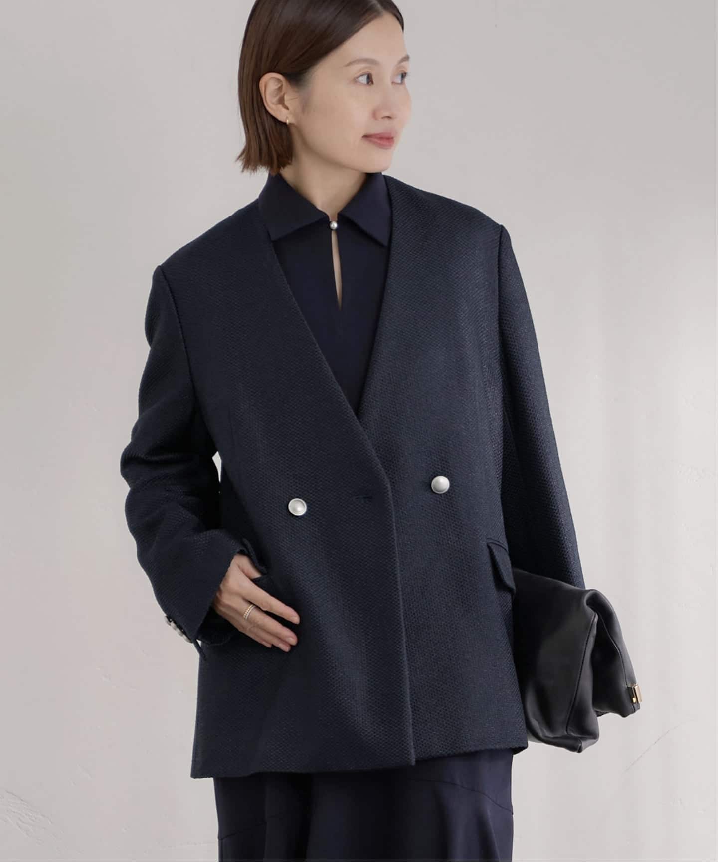 予約》&NAVY ツィーディーダブルジャケット（ノーカラージャケット
